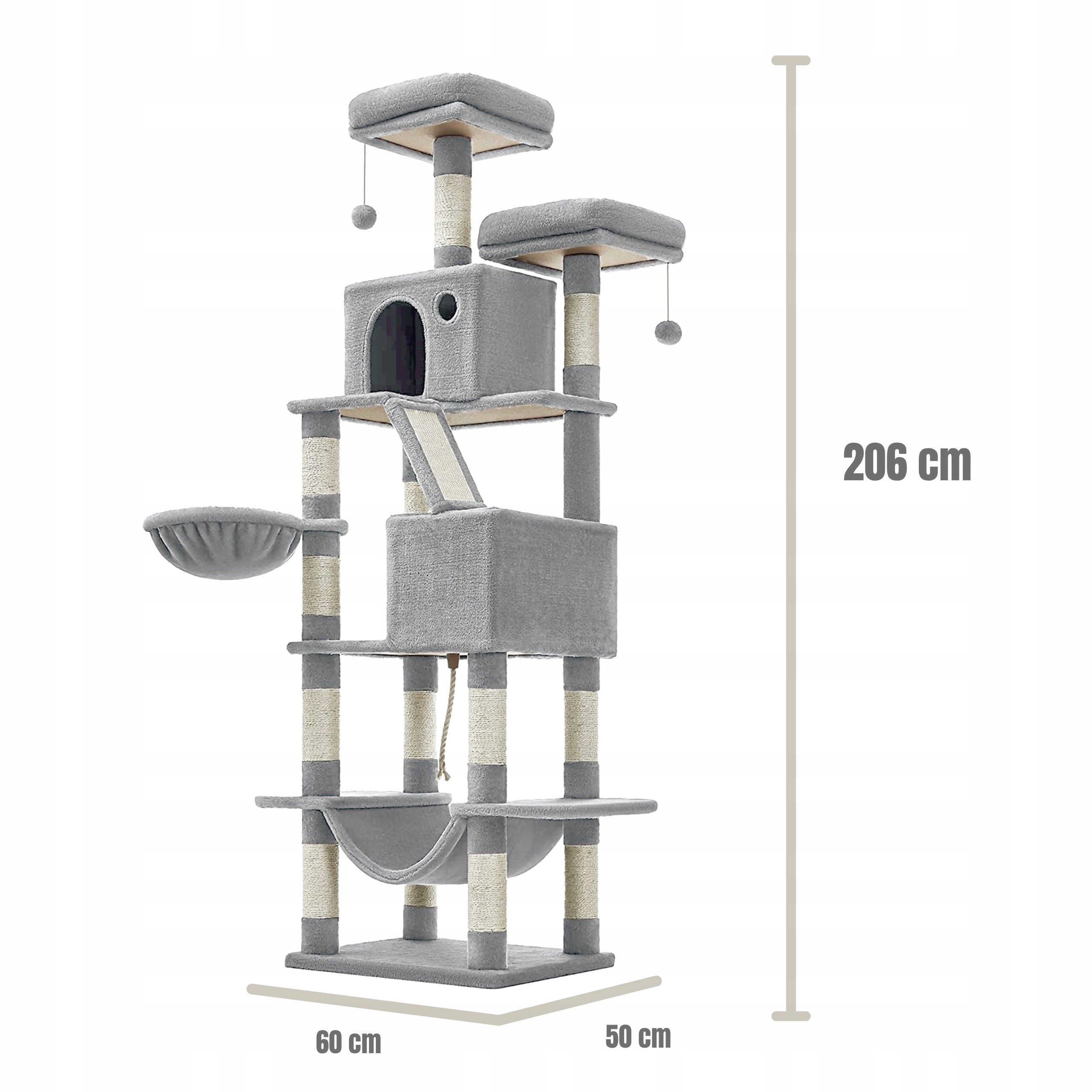 Gaczoo Cat scratcher high tower bed 60 x 50 x 206 cm light grey Manufacturer code Gaczoo Drapak dla kota wieża domek