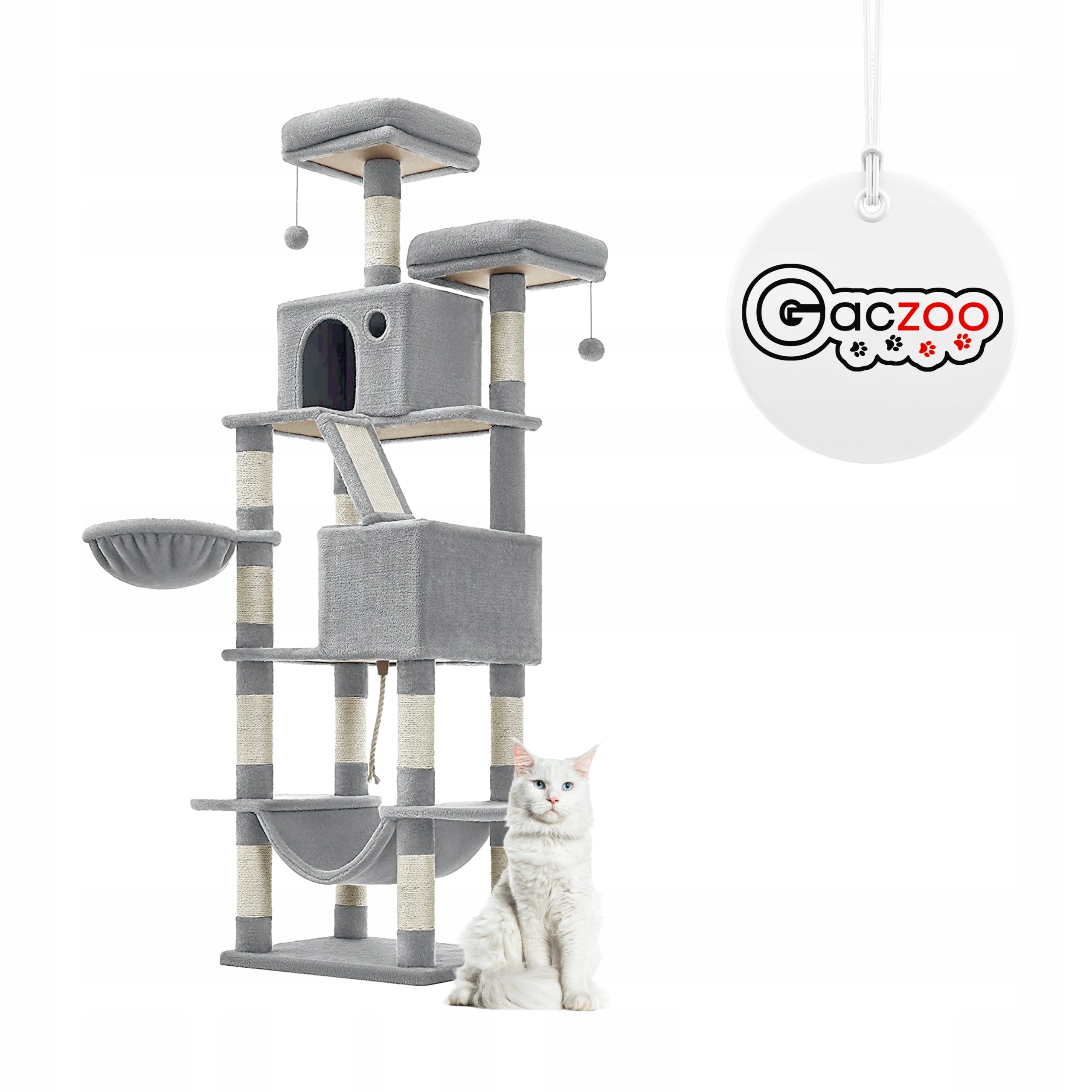 Gaczoo Cat scratcher high tower bed 60 x 50 x 206 cm light grey