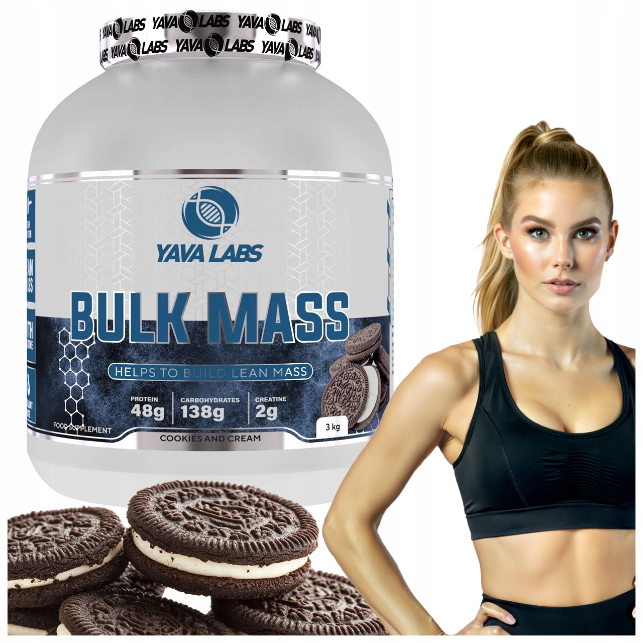 Gainer for athletes Bulk Mass Yava Labs Cookie with Cream 1500g