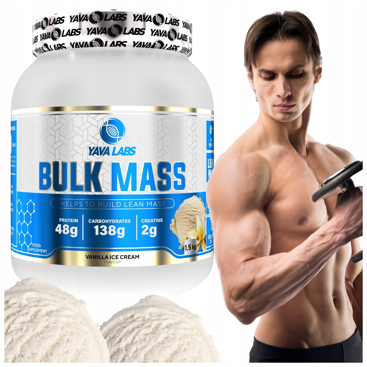 Gainer for athletes Bulk Mass Yava Labs Vanilla Ice Cream 1500g