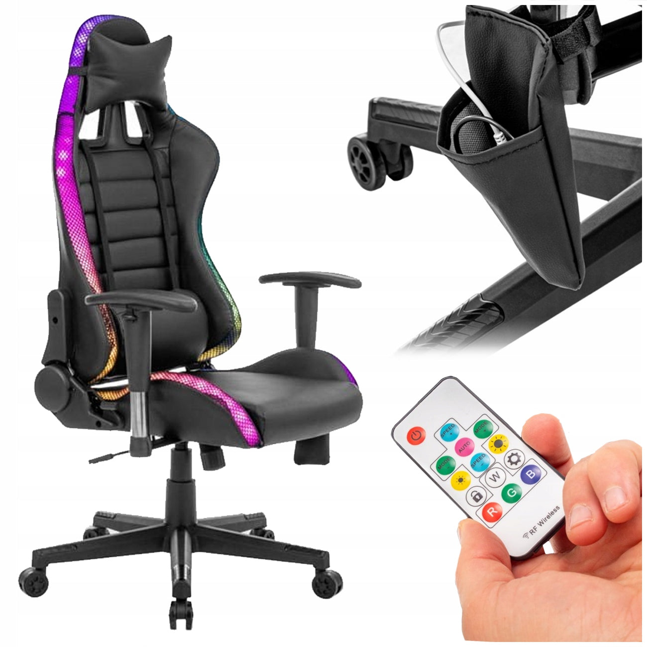 Gaming Chair Black Swivel Chair Adjustable LED Armrest