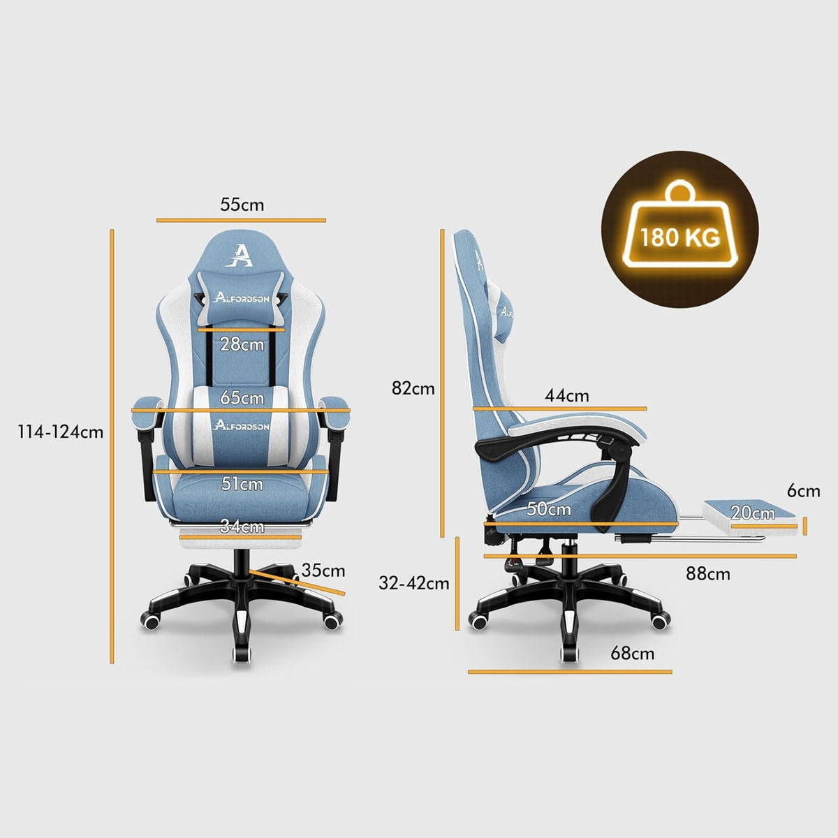 Gaming Chair Blue Gaming Chair Comfortable Office with Footrest Manufacturer code Krzesło fotel gamingowy niebieski