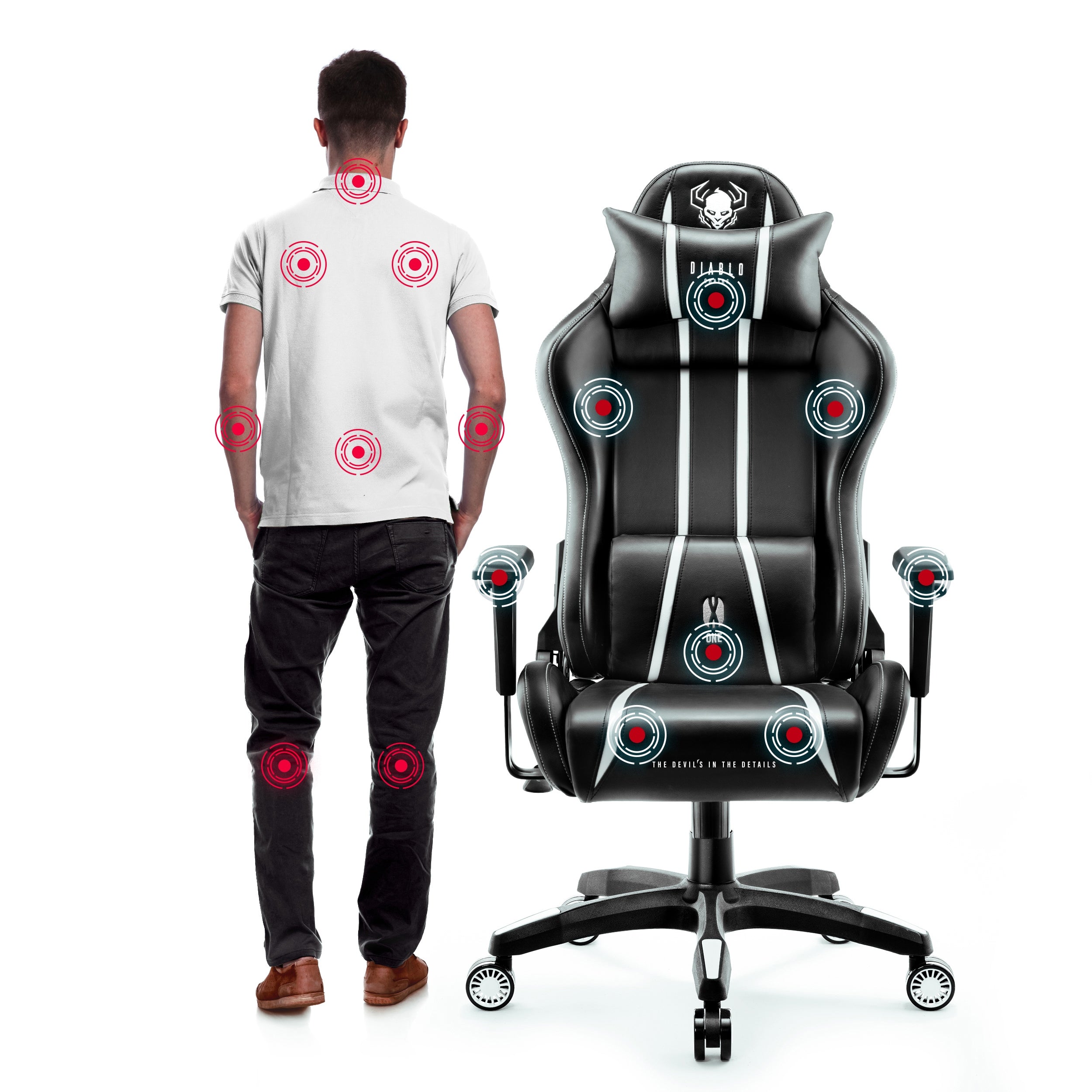 Gaming Chair Diablo Chairs X-One 2.0 Normal Size Faux Leather Black and White Furniture height 134 cm