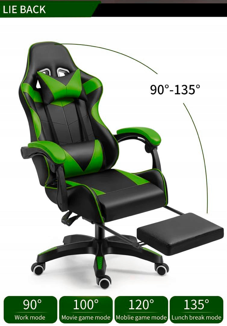 Gaming Chair Games Green/Black Swivel Office Chair with Footrest Model Fotel GAMES + masaż
