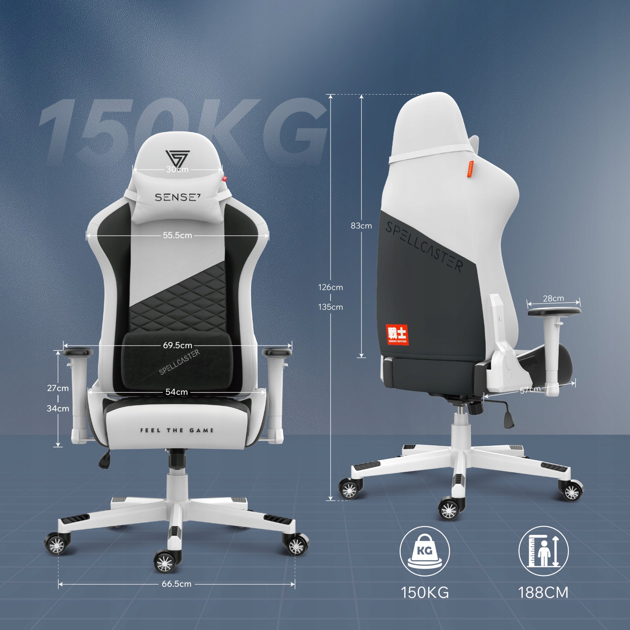 Gaming Chair Office Adjustable Senshi Sense7 Furniture depth 55 cm