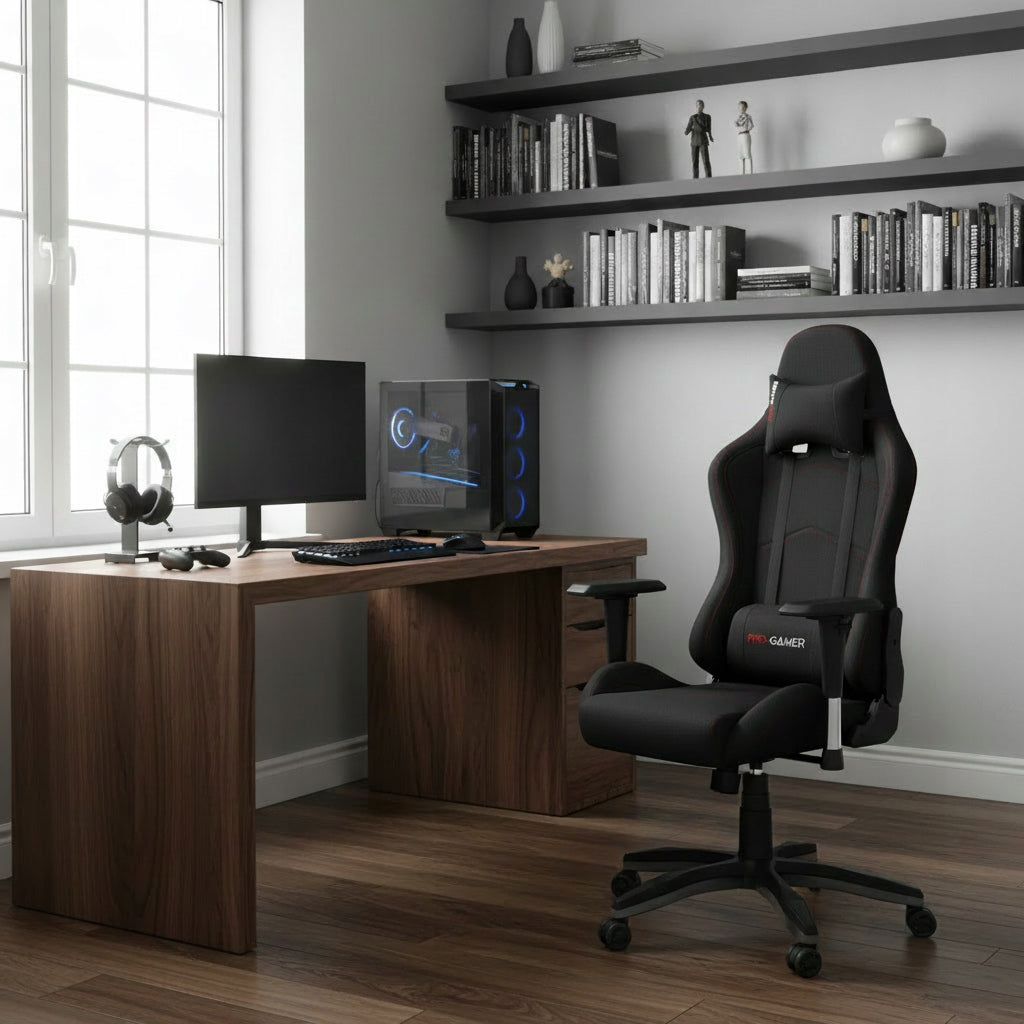Gaming Chair Office Material Office Chair Swivel Falcon Black Furniture depth 56 cm