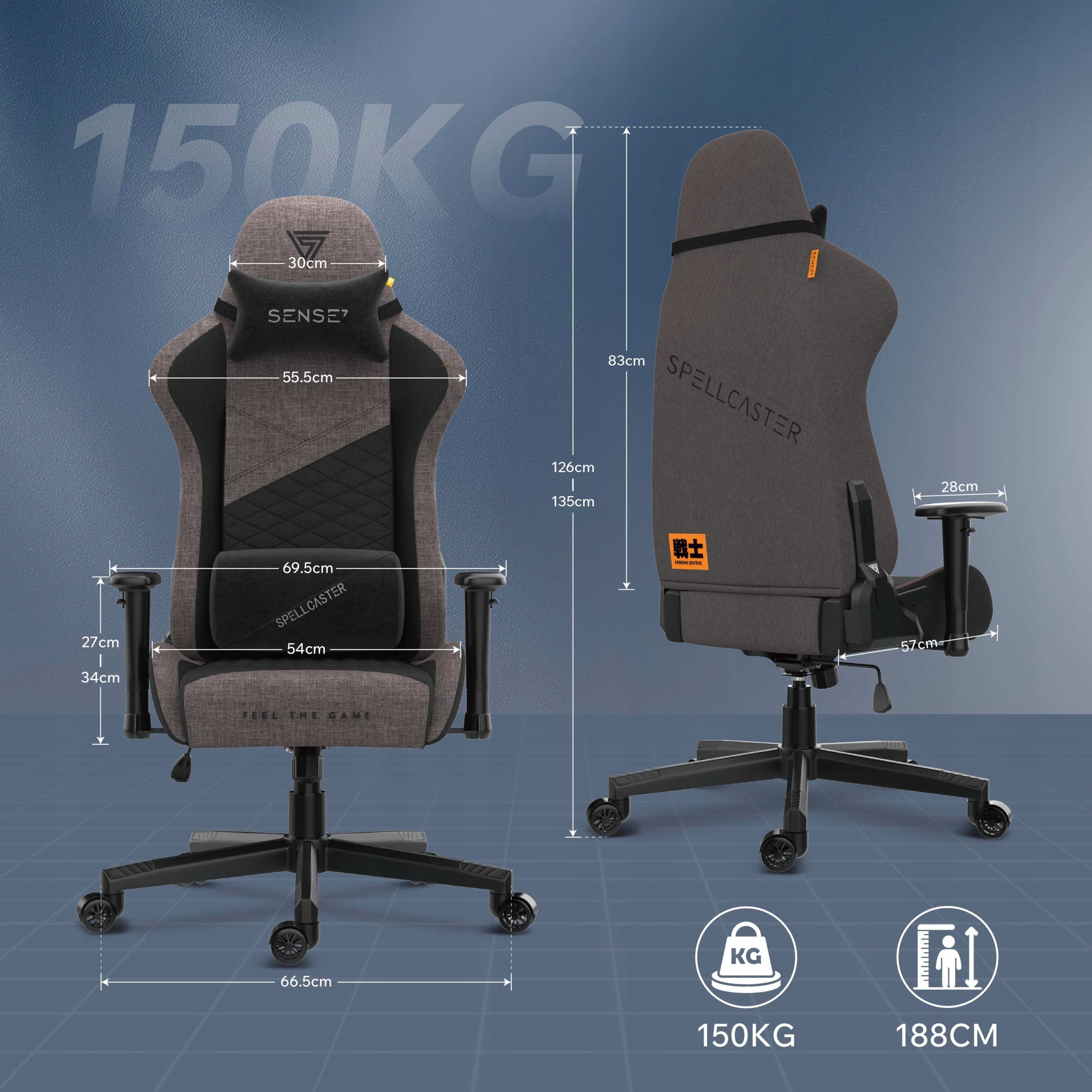 Gaming Chair Office Material Swivel Adjustable Senshi Sense7 Furniture depth 55 cm