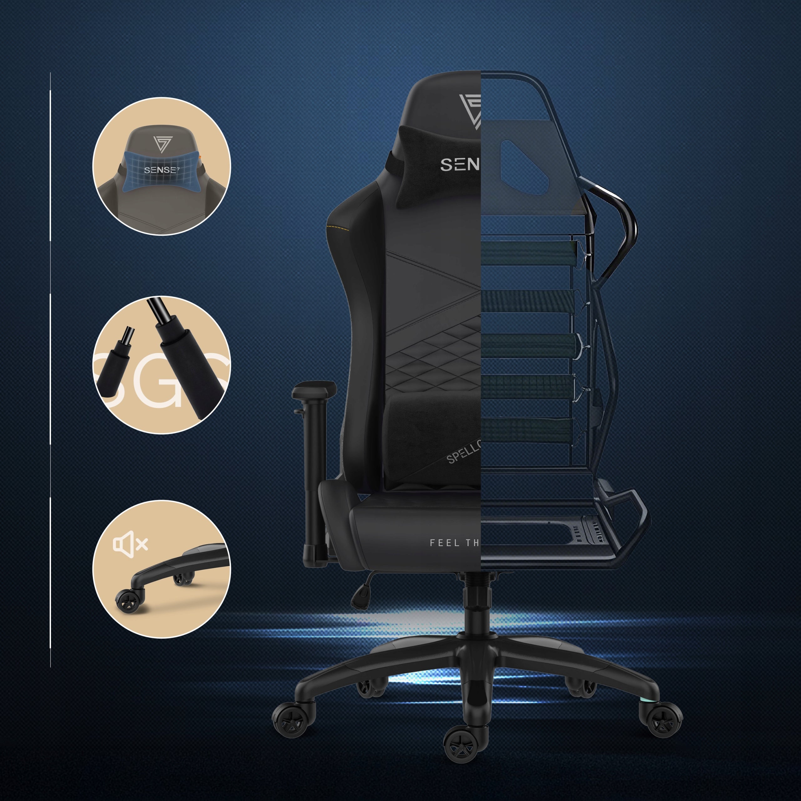 Gaming Chair Office Swivel Adjustable Senshi XL Sense7 Furniture depth 61 cm