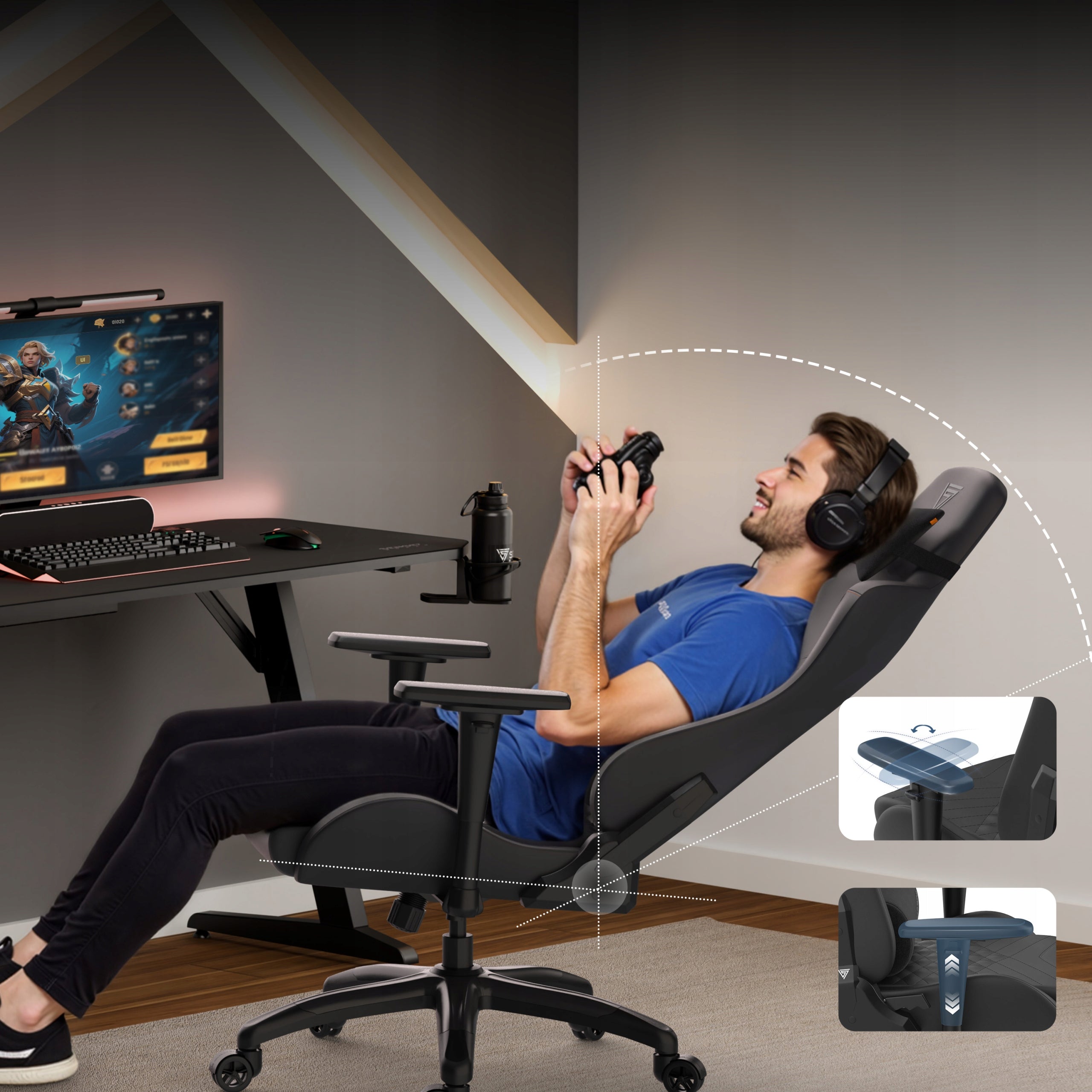 Gaming Chair Office Swivel Adjustable Senshi XL Sense7 Maximum seat height 56 cm