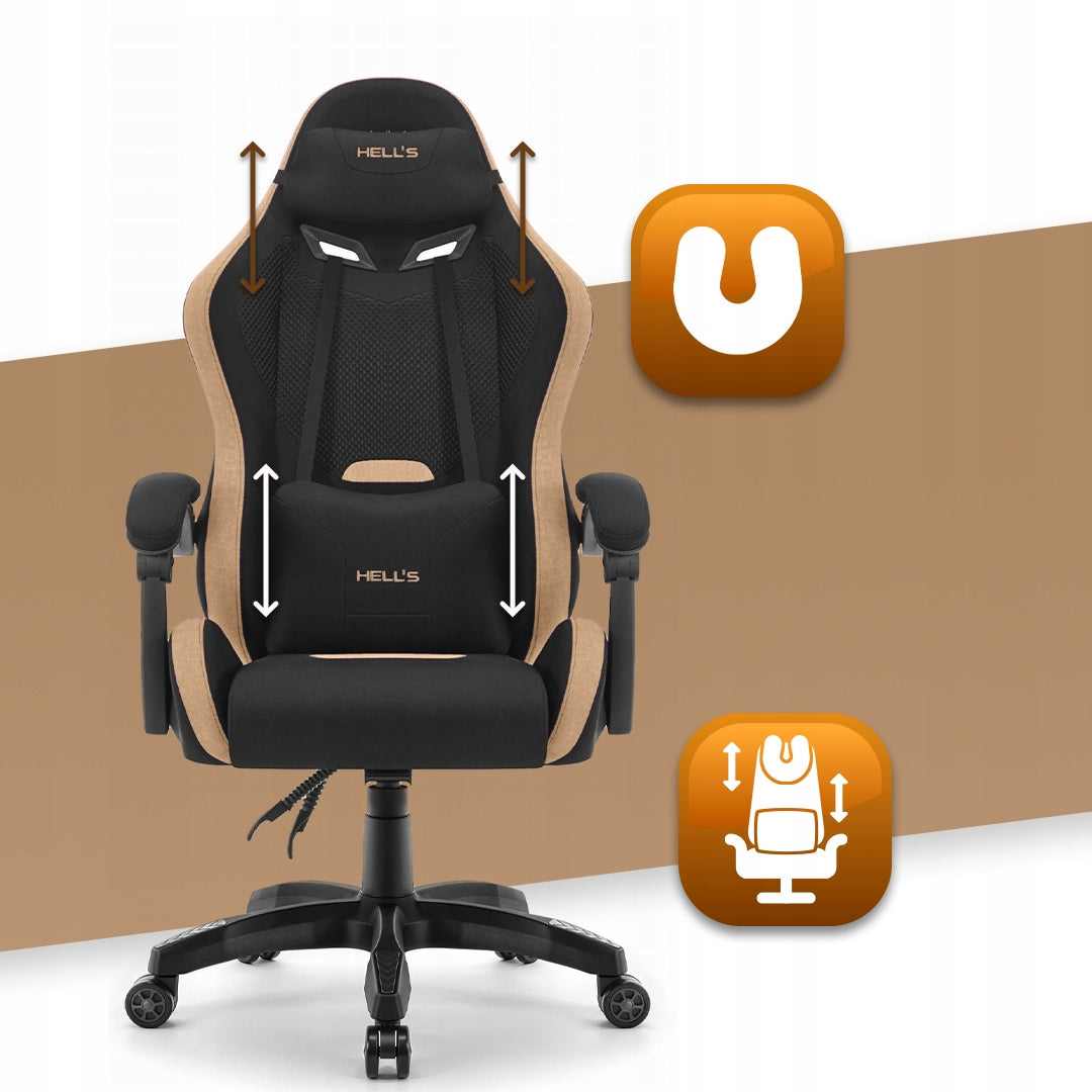 Gaming Chair Office Swivel Hell's Chair HC-1012 Black Beige Fabric Packaging status original
