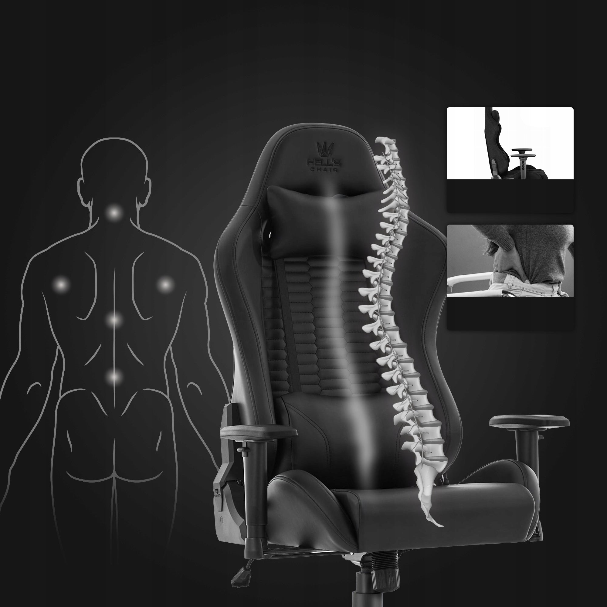 Gaming Chair Office Swivel Hell's Chair HC- 2000 Black Furniture depth 55 cm