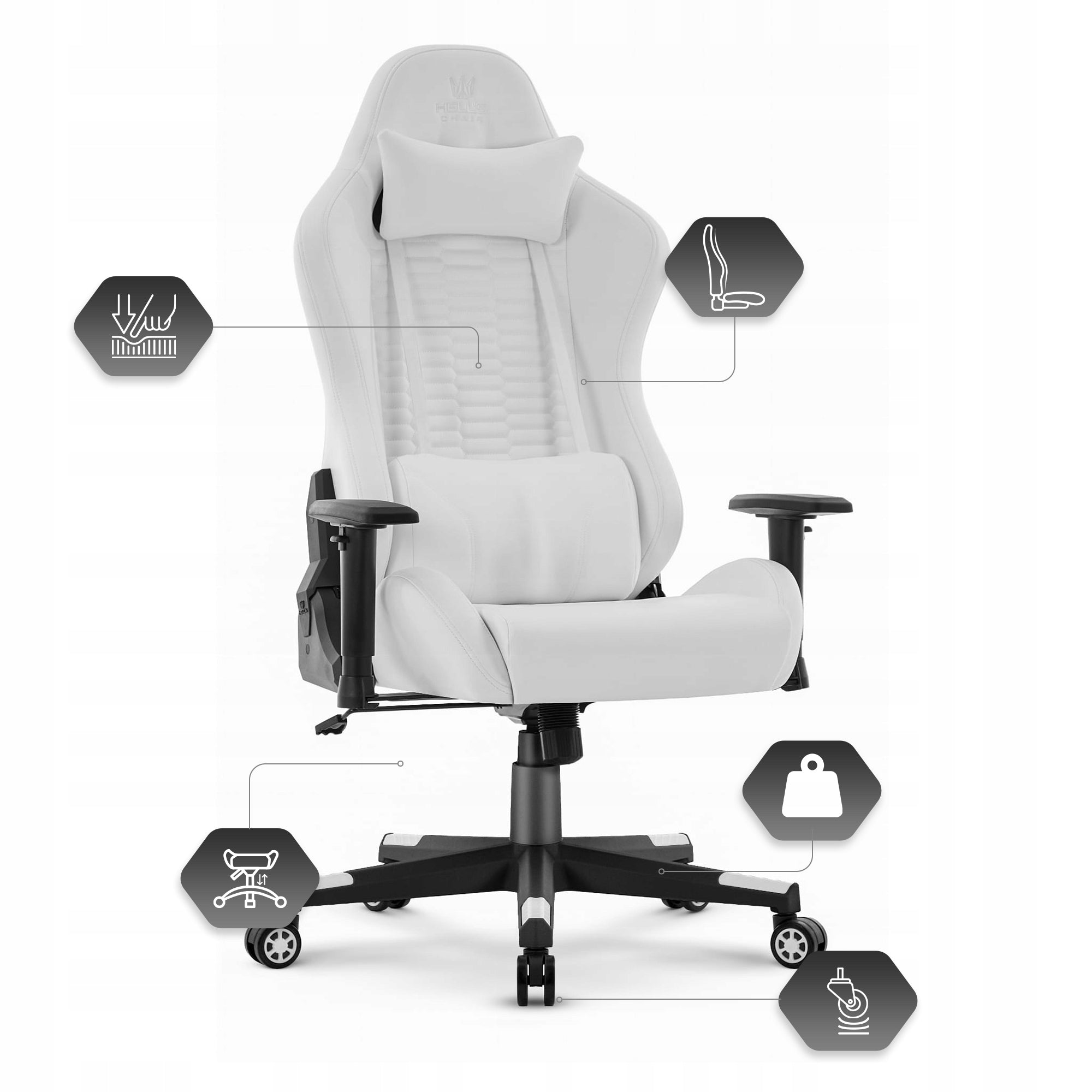 Gaming Chair Office Swivel Hell's Chair HC- 2000 White Furniture depth 55 cm