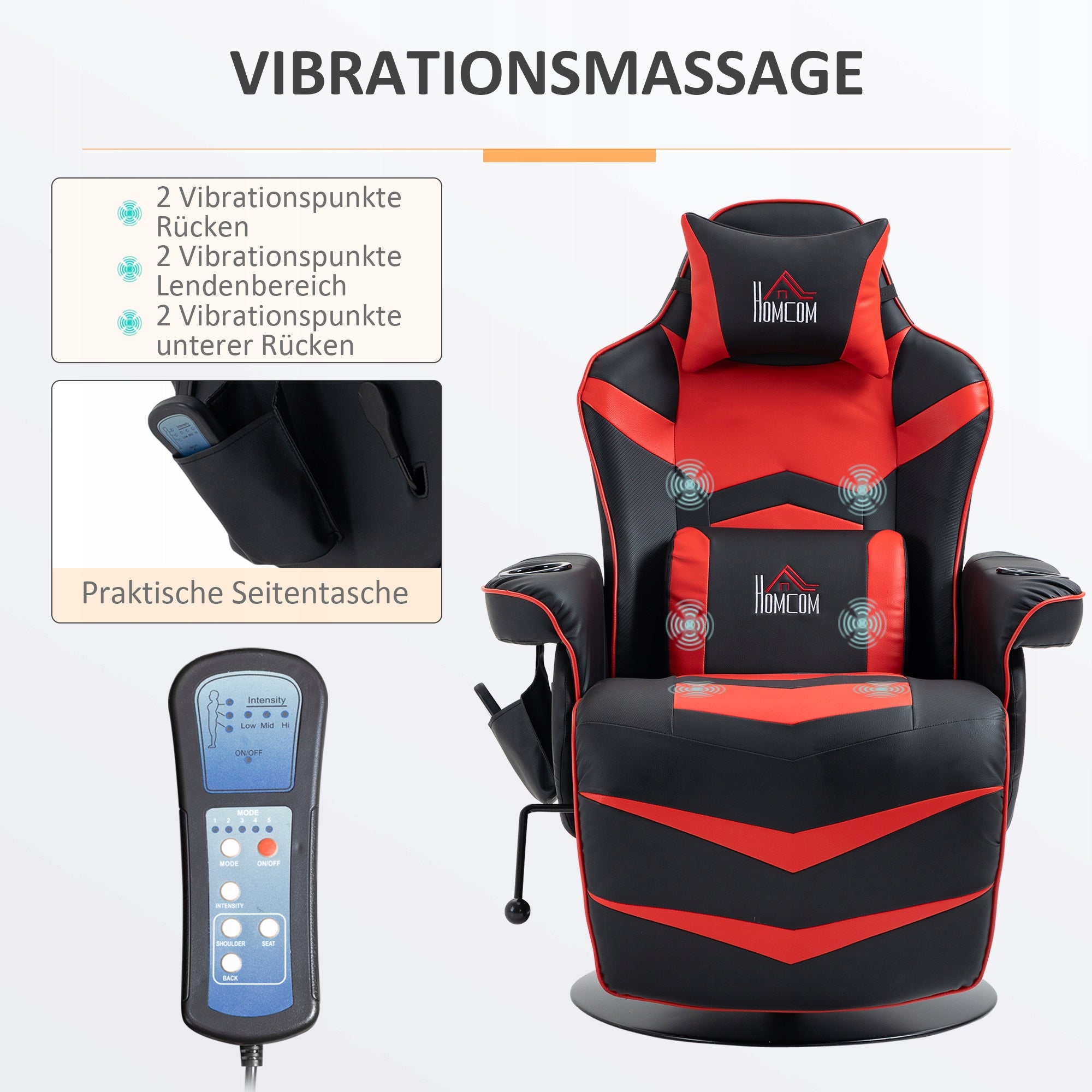 Gaming Chair Relaxing Ergonomic with Massage and Cup Holder Furniture height 111.5 cm