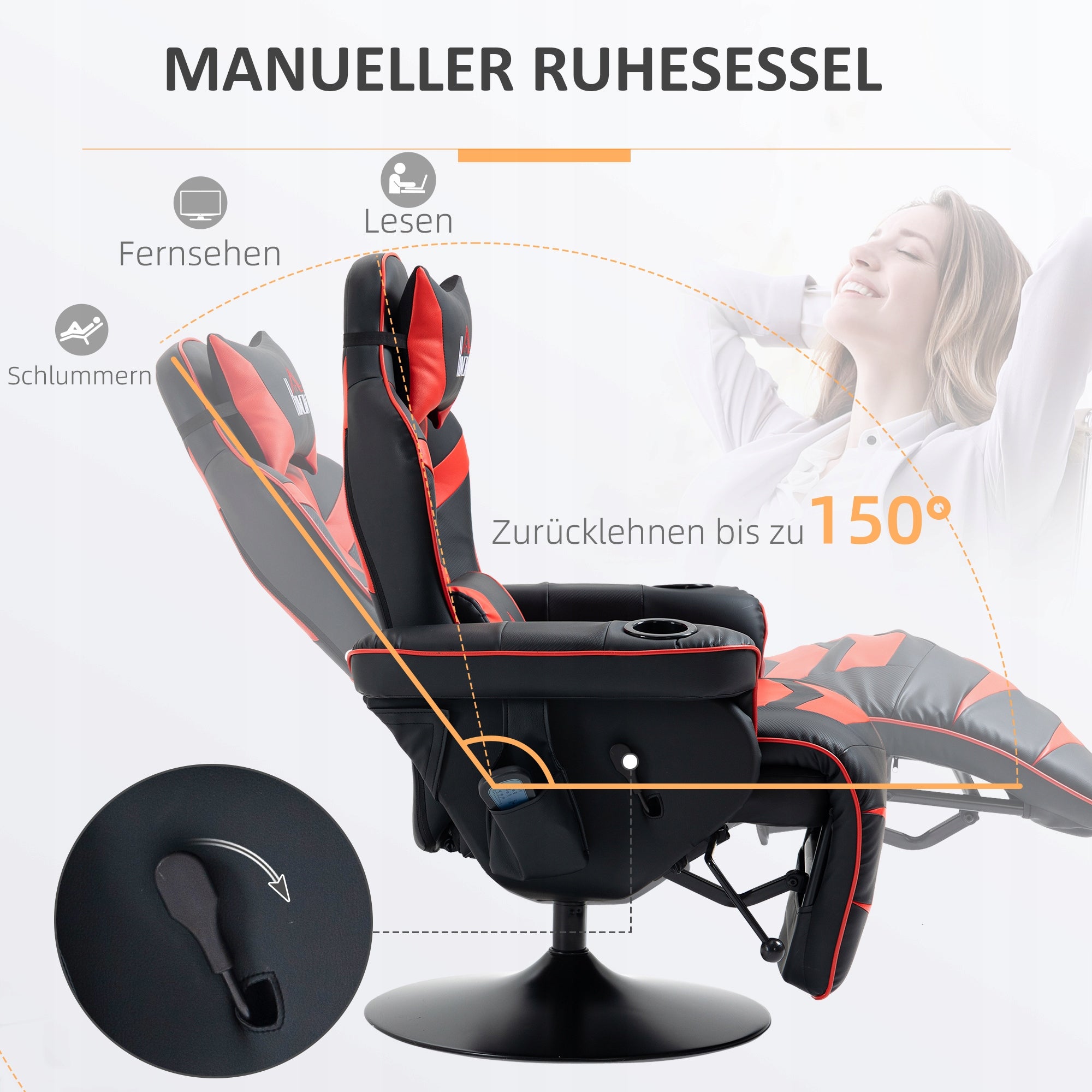 Gaming Chair Relaxing Ergonomic with Massage and Cup Holder Furniture width 79.5 cm