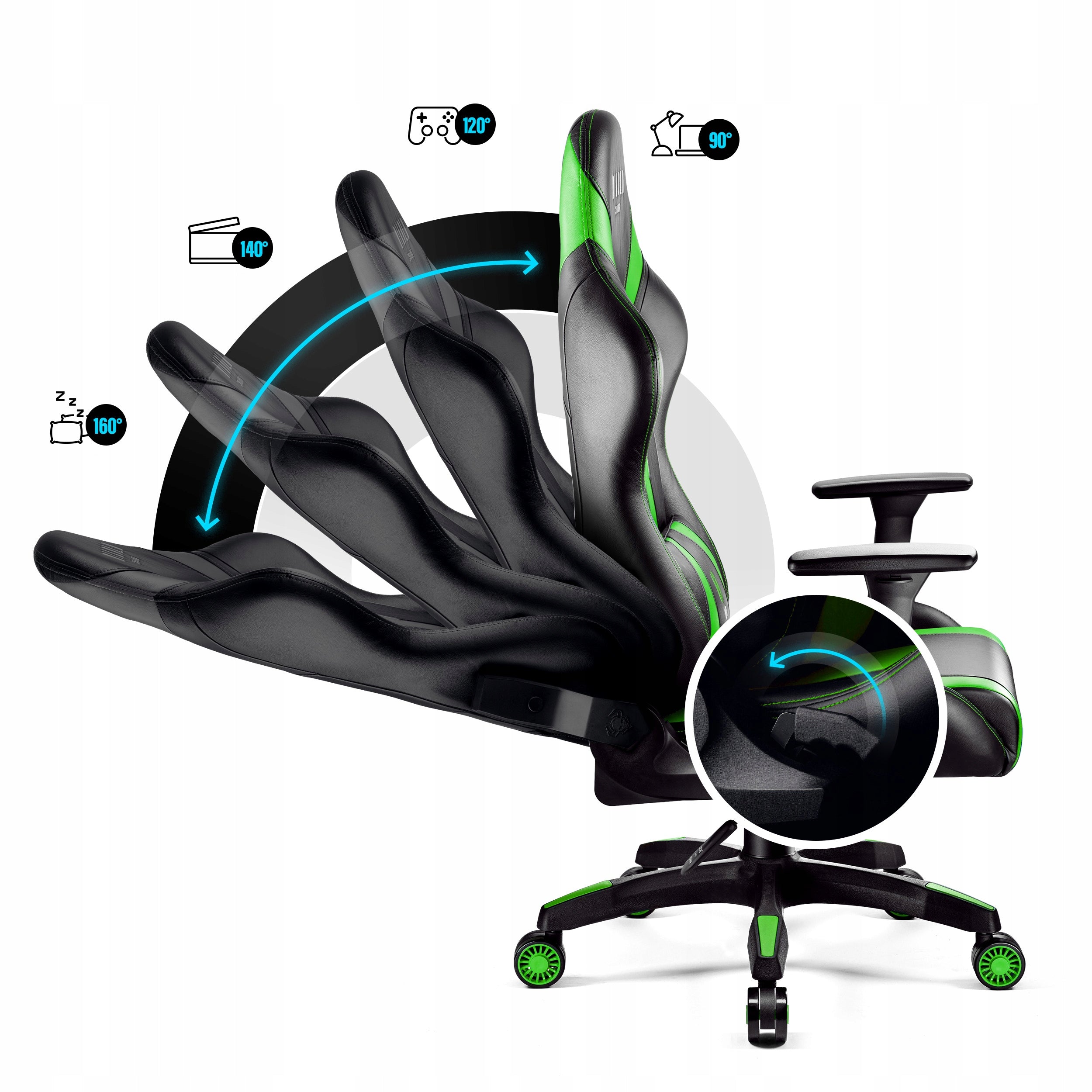 Gaming Chair Swivel DIABLO X-HORN 2.0 Normal Size Black & Green Model X-Horn 2.0