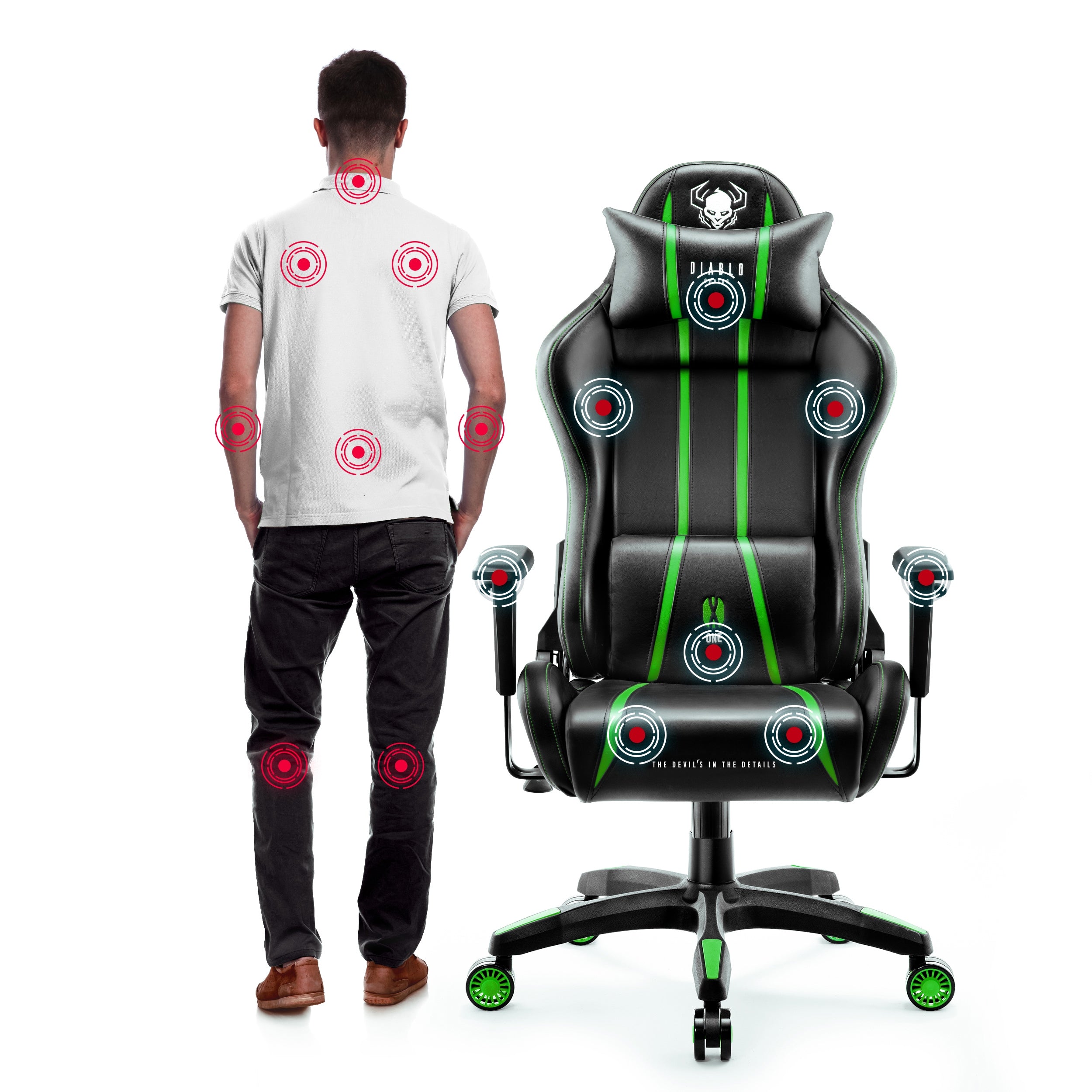 Gaming Chair Swivel DIABLO X-ONE 2.0 Normal Size Black & Green Furniture width 68.5 cm