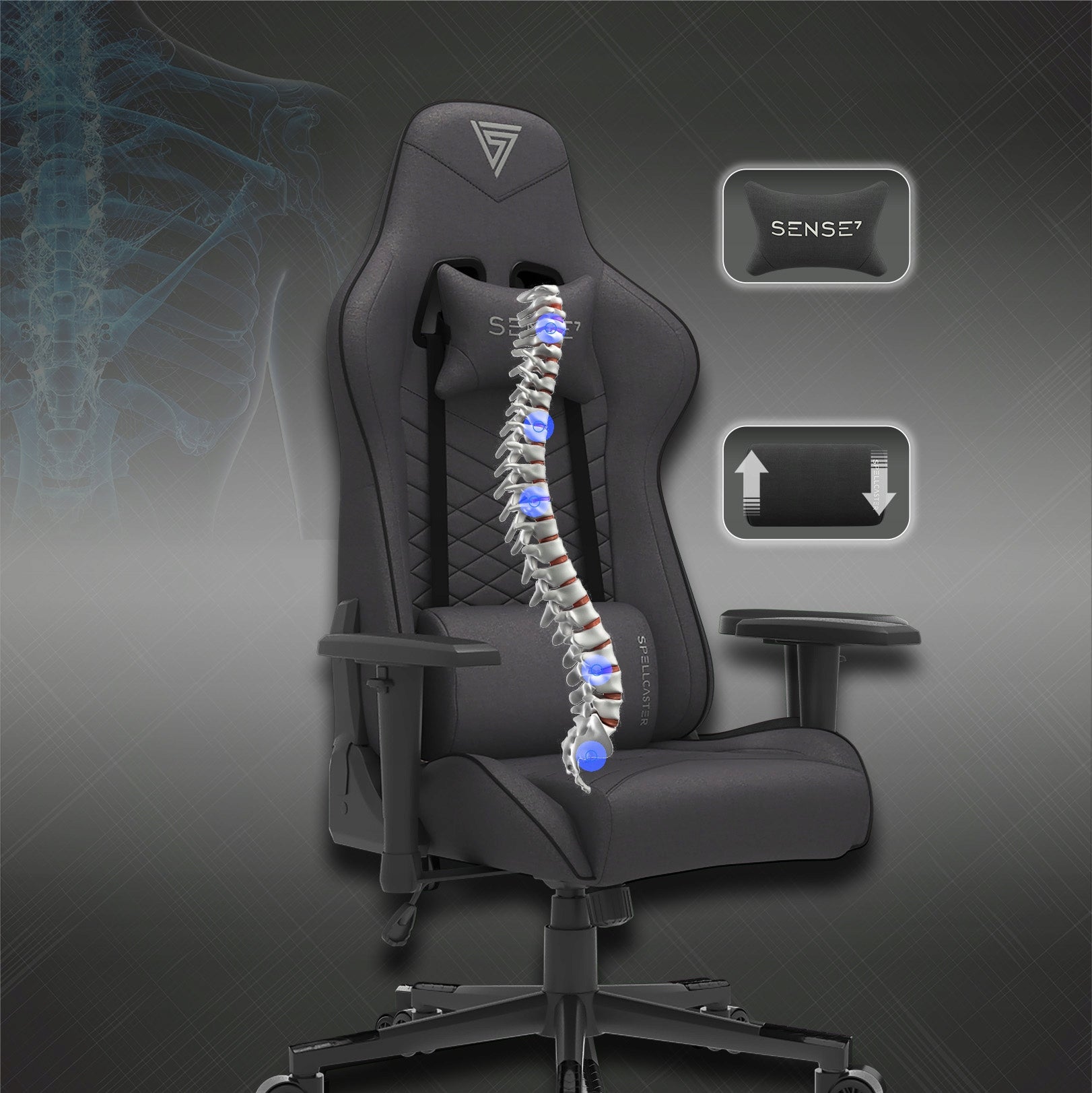 Gaming Chair Up to 150kg Adjustable Swivel Bucket Material Sense7 Model Spellcaster