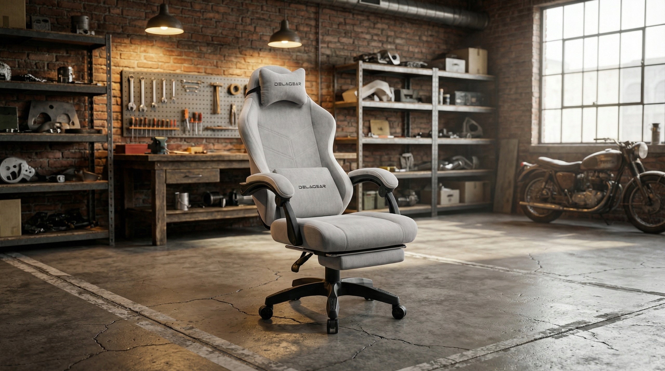 Gaming Chair with Footrest DELAGEAR G 325 Grey Swivel Material Brand Delagear