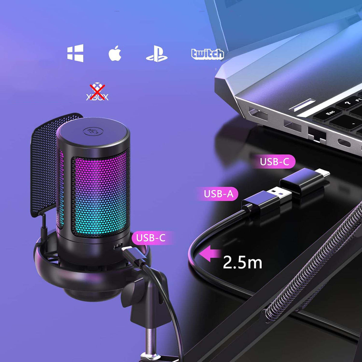 Gaming Computer Microphone Studio Condensation Streaming USB Packaging status original