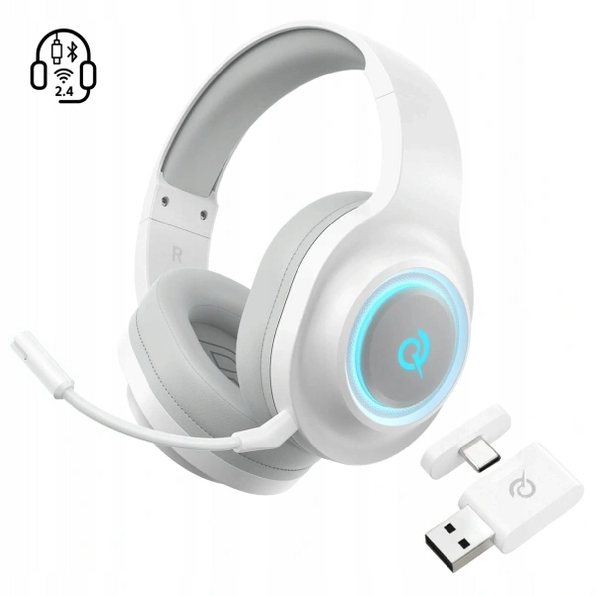Gaming Headphones Sound 7.1 Detachable Microphone 3 Connection Modes - White