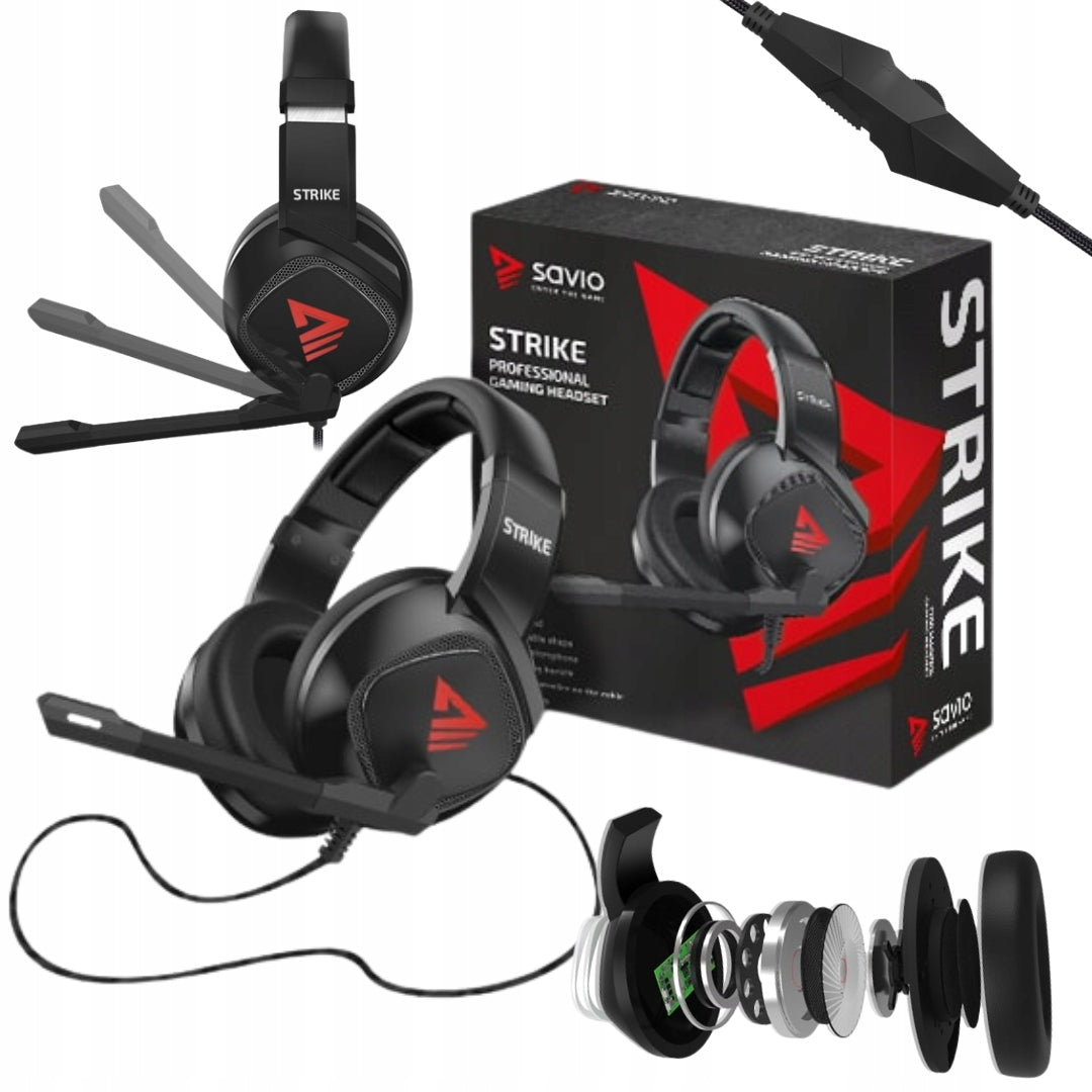 Gaming Headphones Wired On-Ear Savio Strike Microphone Stereo Remote Control