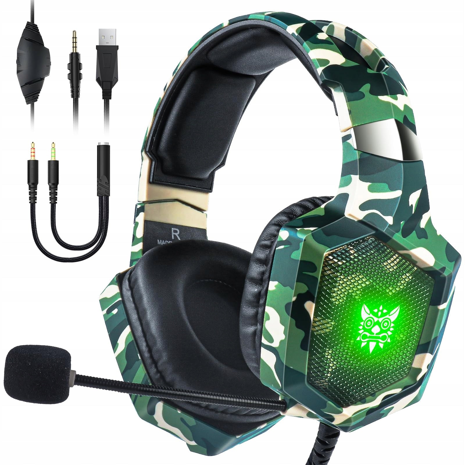 Gaming Headphones with Microphone,RGB Noise Cancelling,7.1 Surround,Green