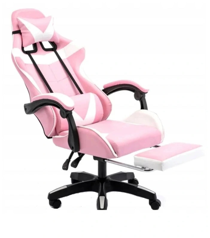 Gaming Office Chair PINK Rotating Player Footrest PINK