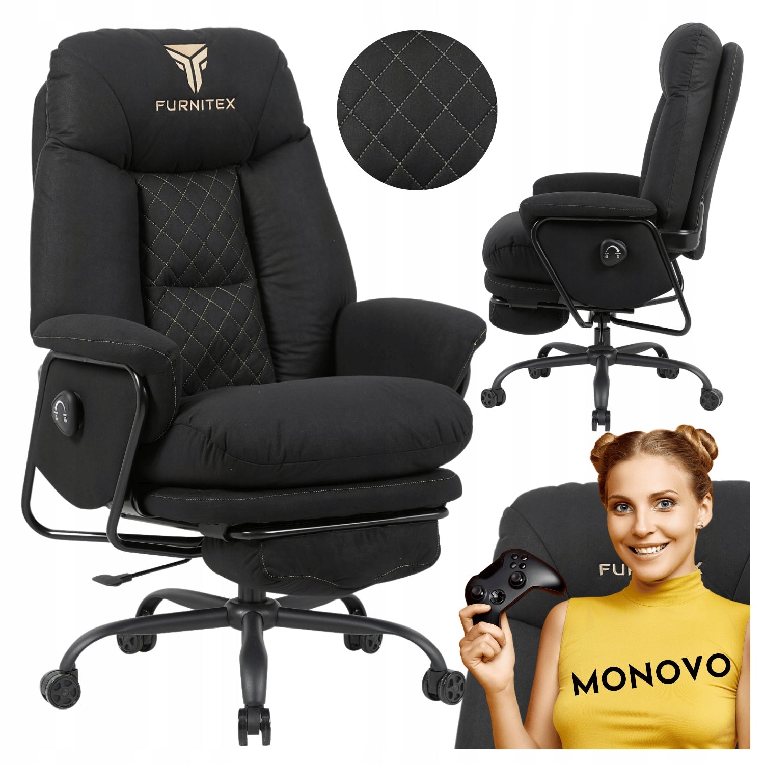 Gaming Swivel Chair Ergonomic With Footrest Black ROYAL