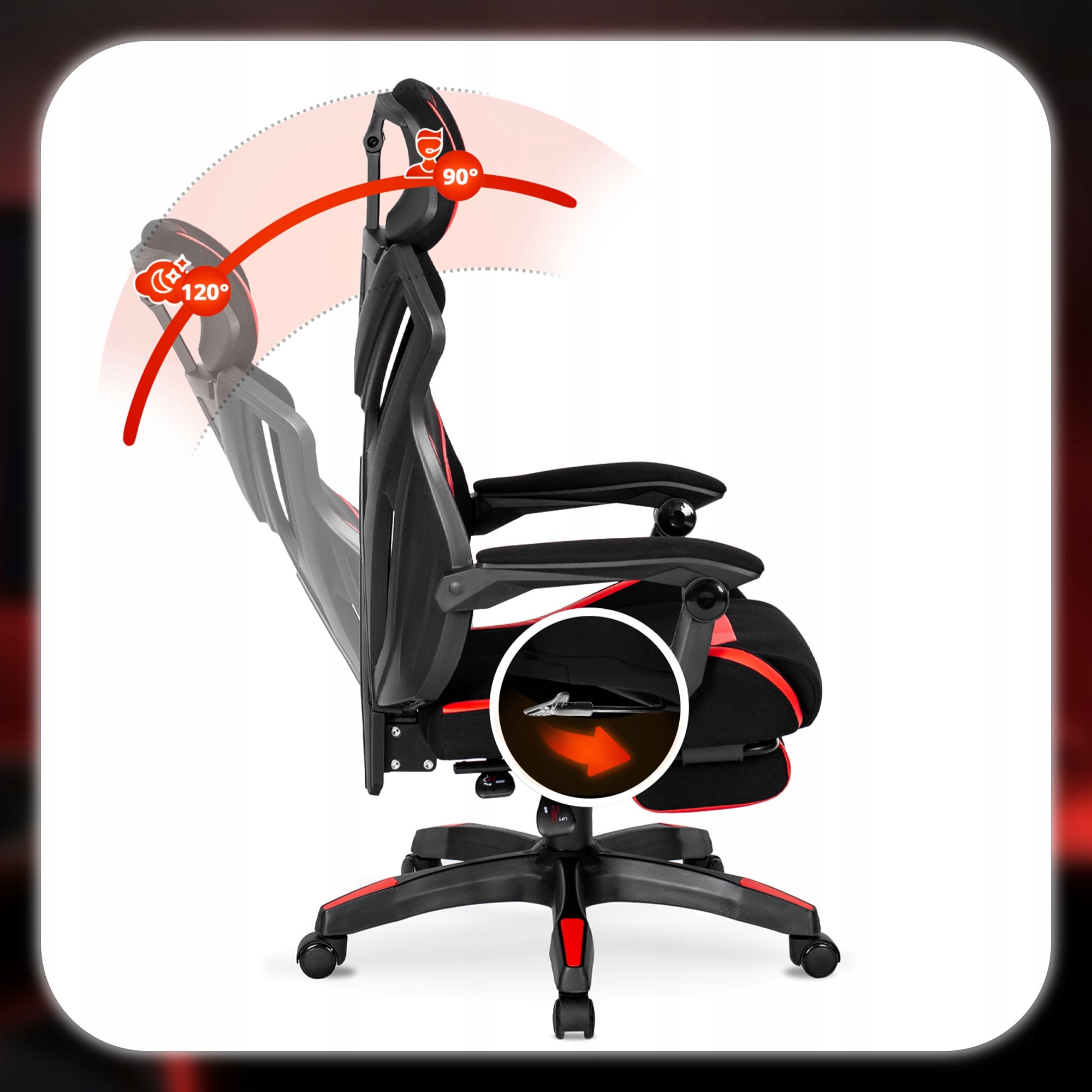 Gaming Swivel Chair with Footrest Youth Black Red MAXIMO Furniture width 77 cm