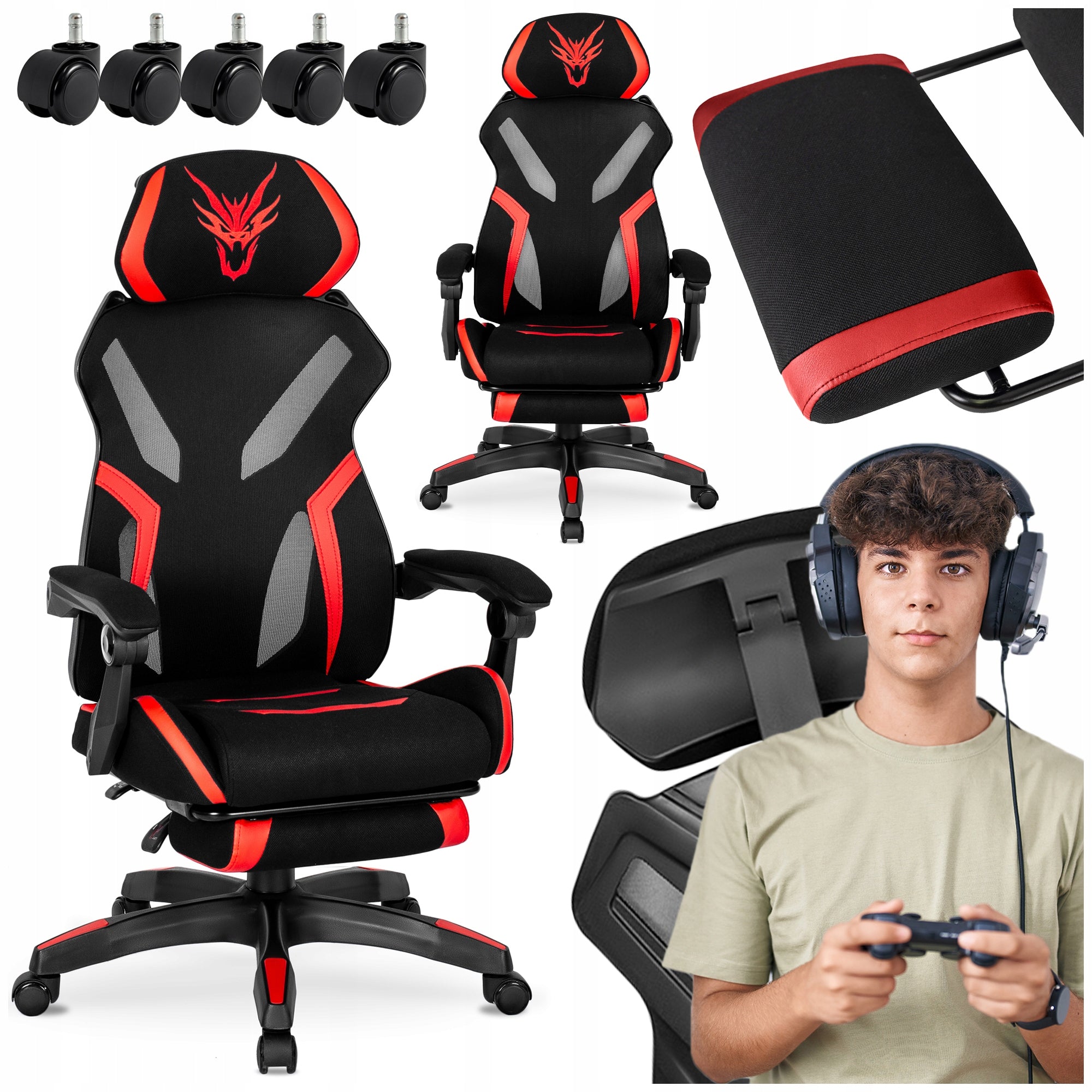 Gaming Swivel Chair with Footrest Youth Black Red MAXIMO