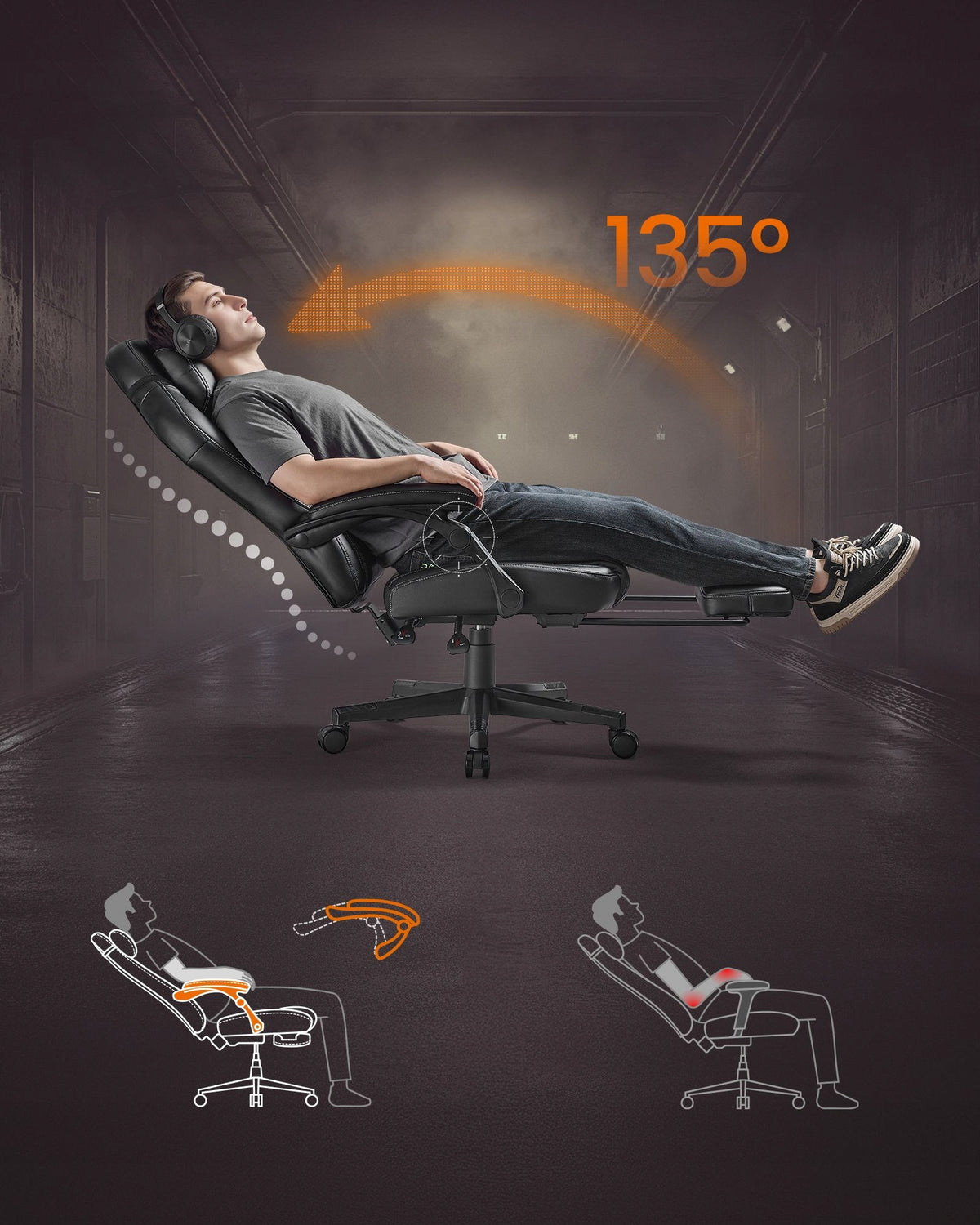 Gaming chair 70x70x119-129 cm Black Furniture depth 70 cm