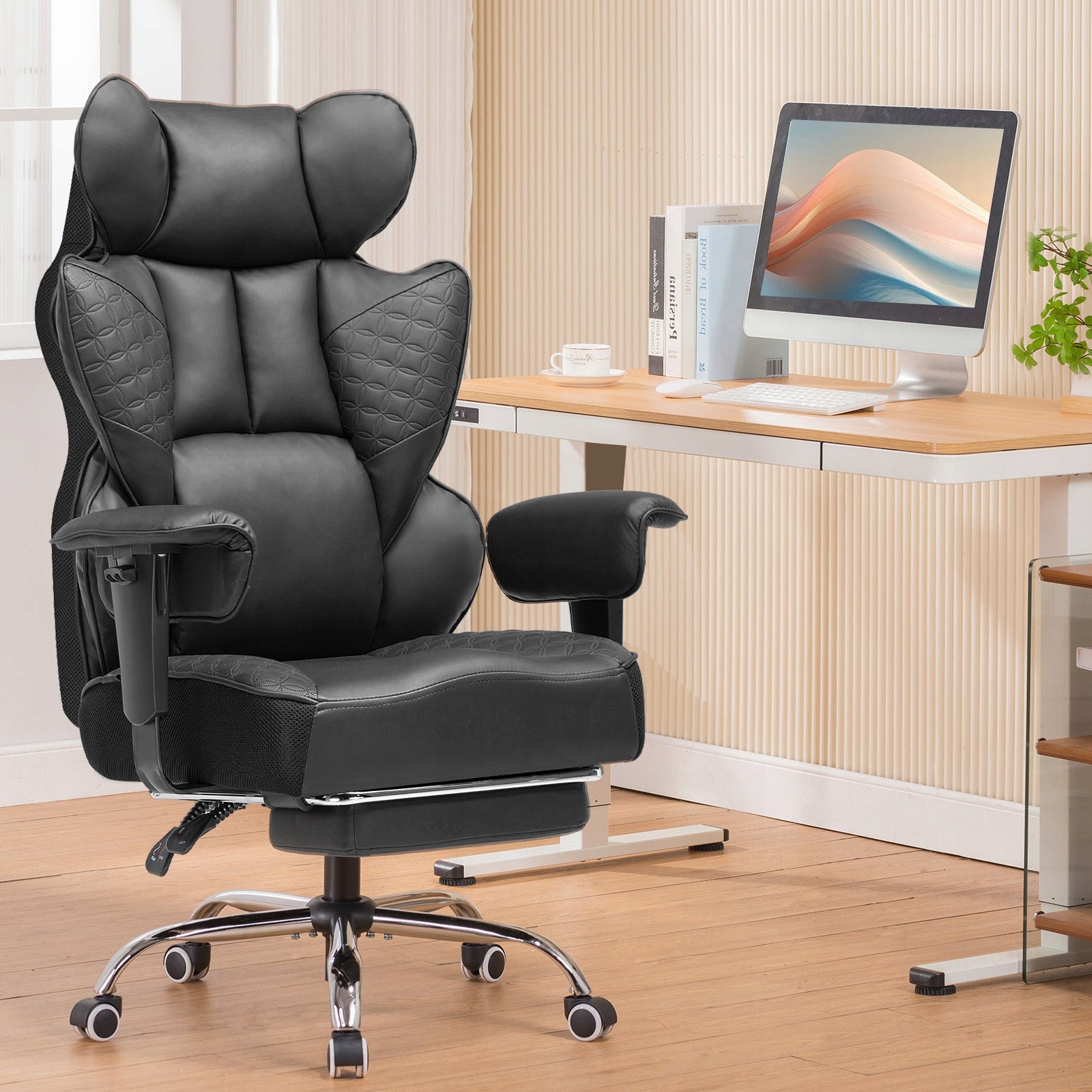 Gaming chair Comhoma Wide seat, spring-loaded faux leather support black EAN (GTIN) 4255764505278