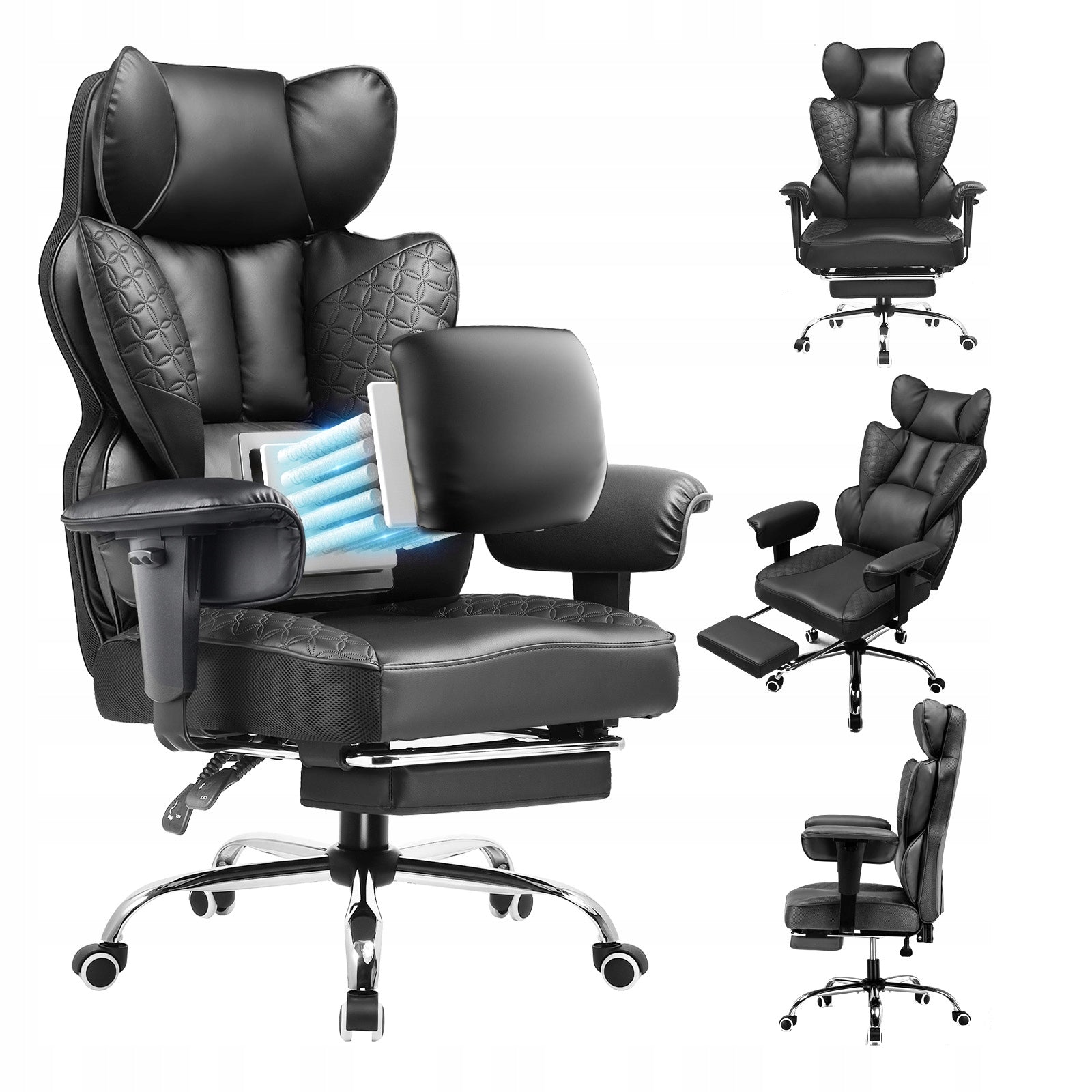 Gaming chair Comhoma Wide seat, spring-loaded faux leather support black
