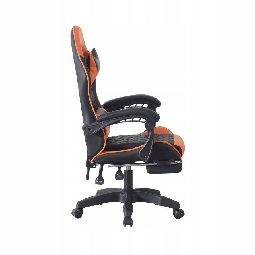 Gaming chair GY05B black-orange with footrest and cushions Furniture height 124 cm