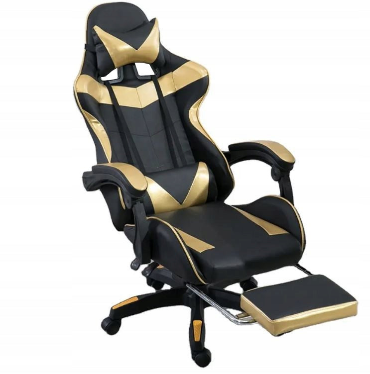 Gaming chair Games gold/black office chair with footrest + massage