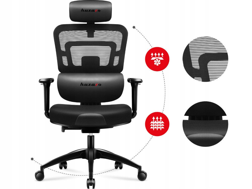 Gaming chair Huzaro Combat 7.0 Black Upholstery material faux leather