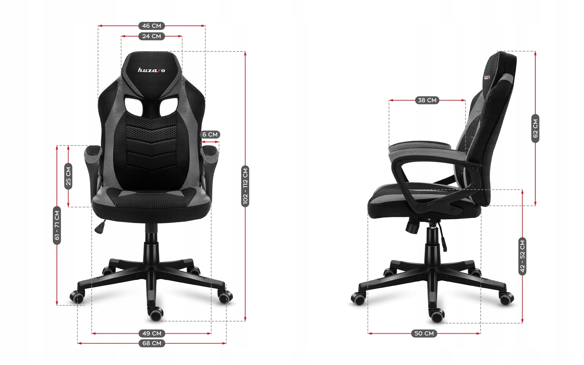 Gaming chair Huzaro Force 2.5 fabric grey Furniture height 113 cm