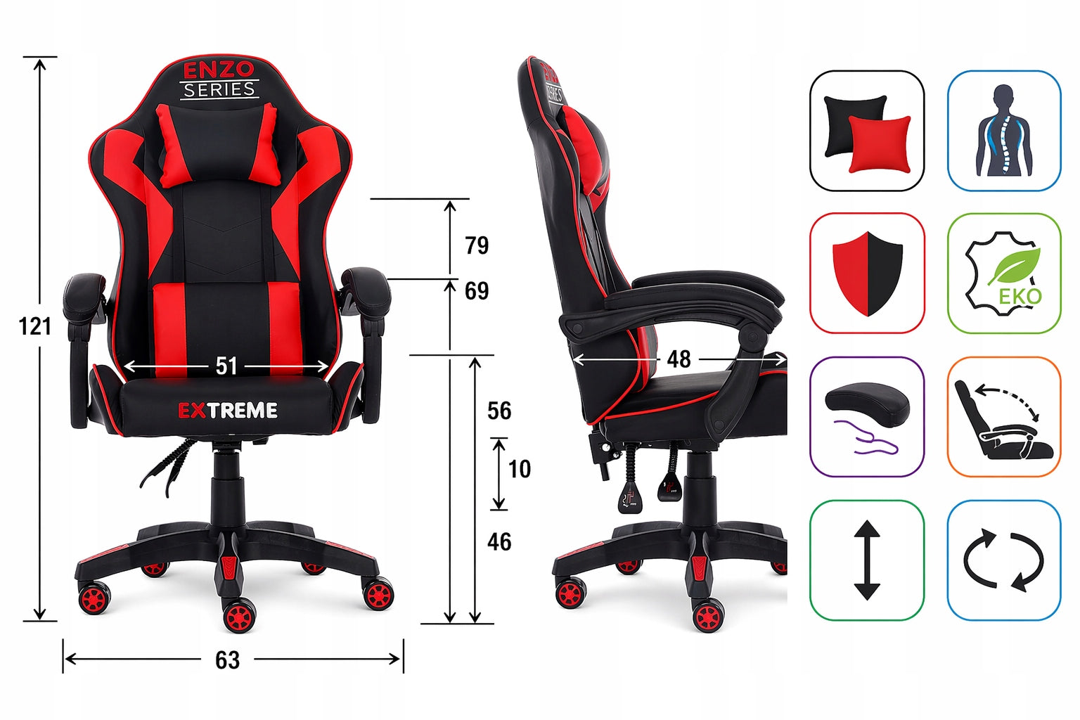 Gaming chair black-red Extreme ENZO office swivel bucket Upholstery color black
