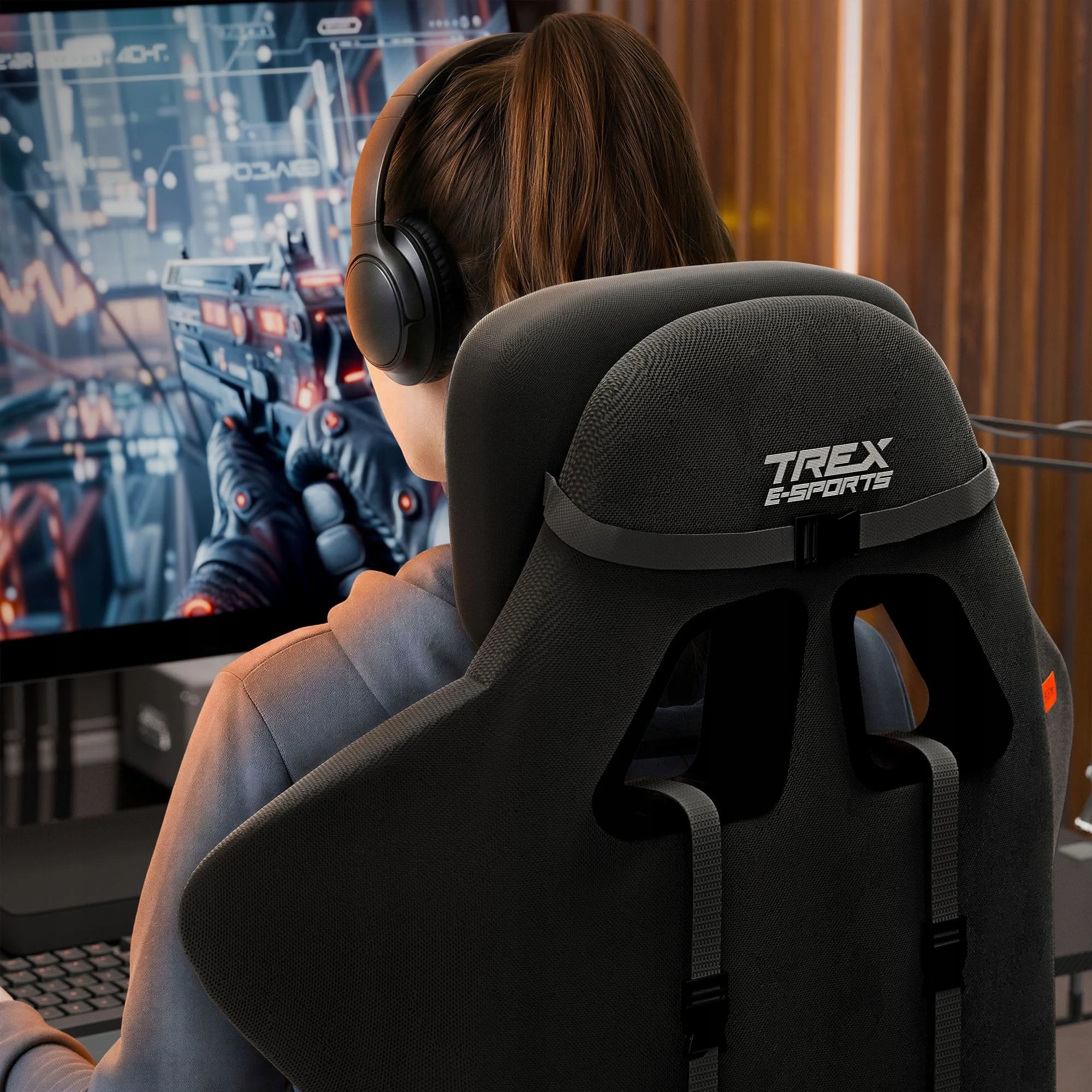 Gaming chair bucket swivel for player armrest 3D TREX E-SPORTS Furniture height 140 cm