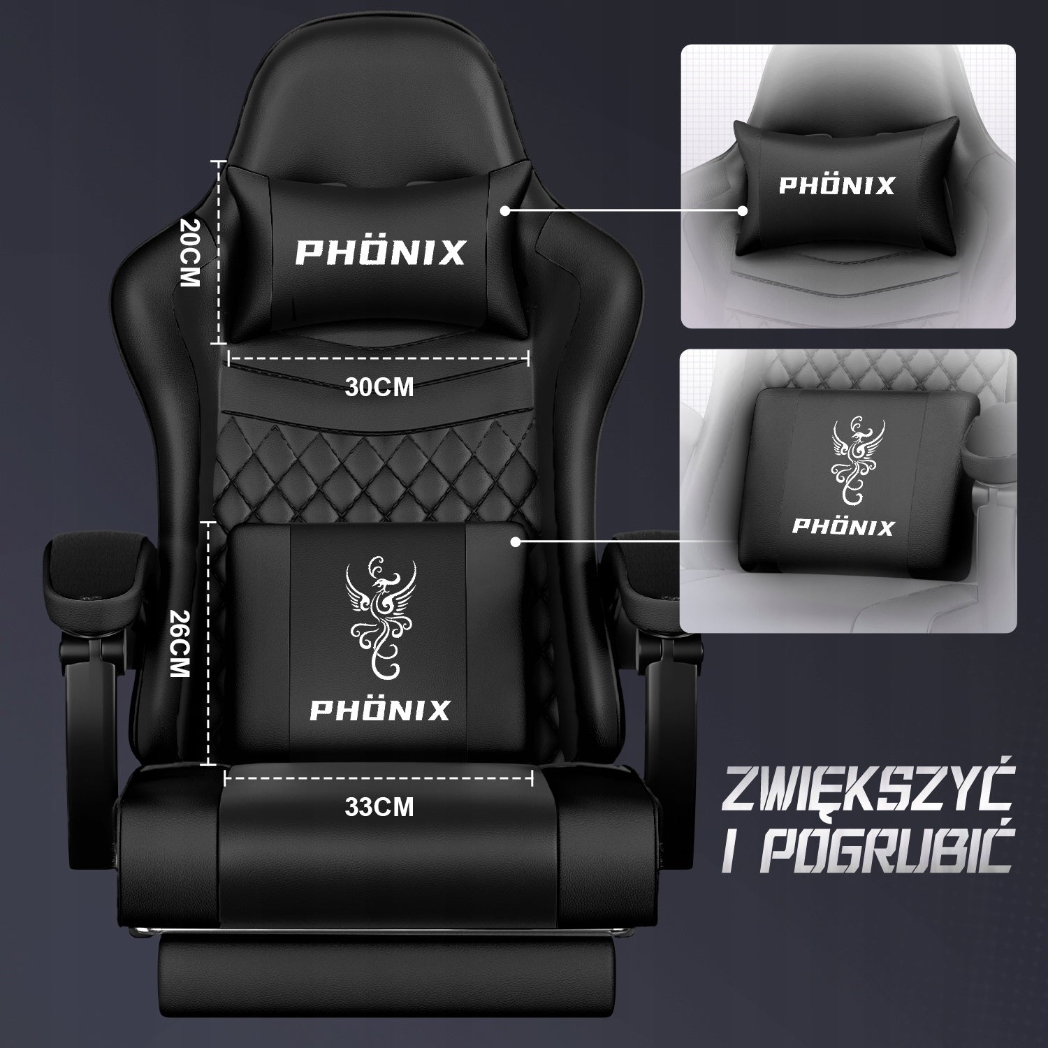 Gaming chair ergonomic health spine with footrest black Furniture width 70 cm