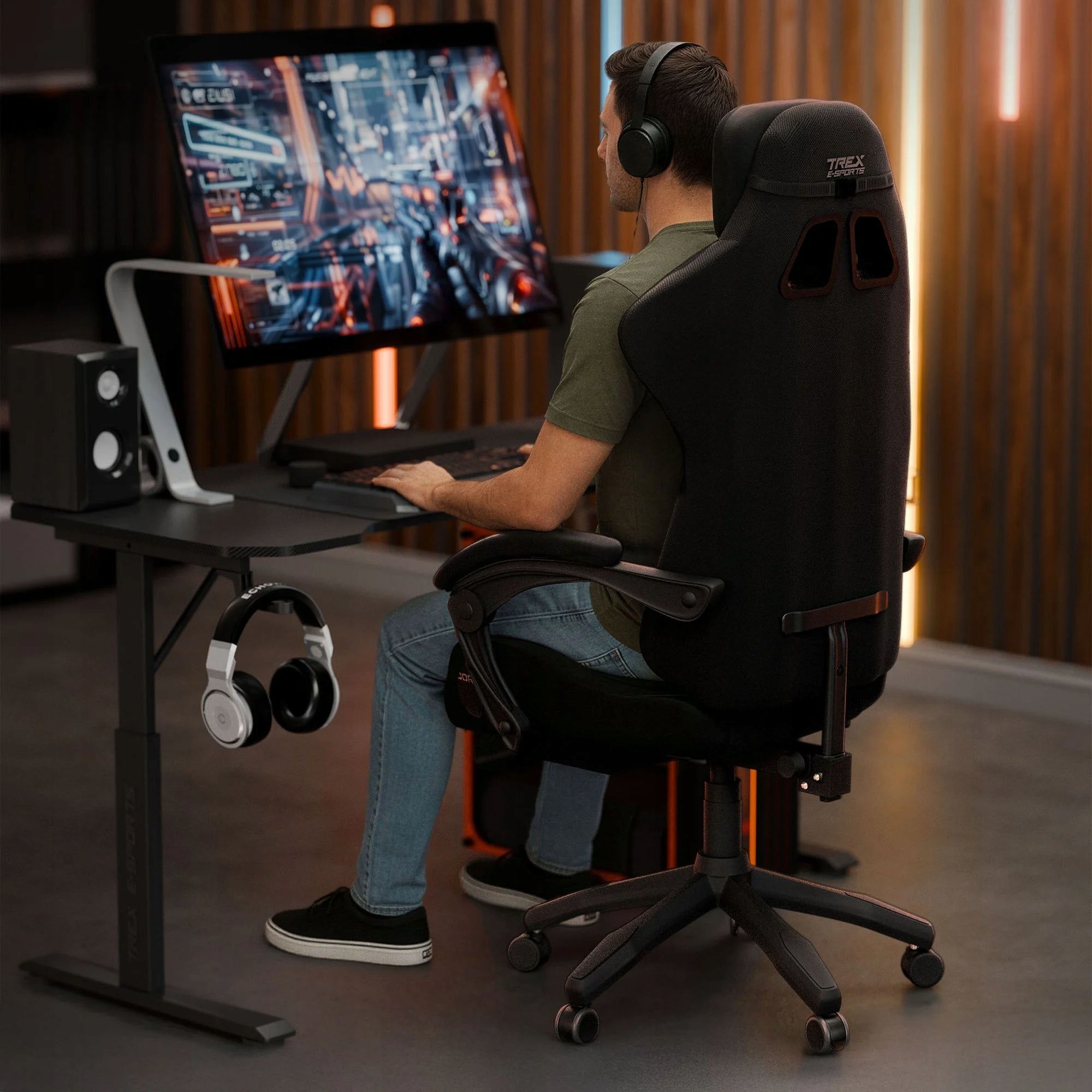 Gaming chair office swivel chair fabric + footrest TREX E-SPORTS Furniture height 128.5 cm