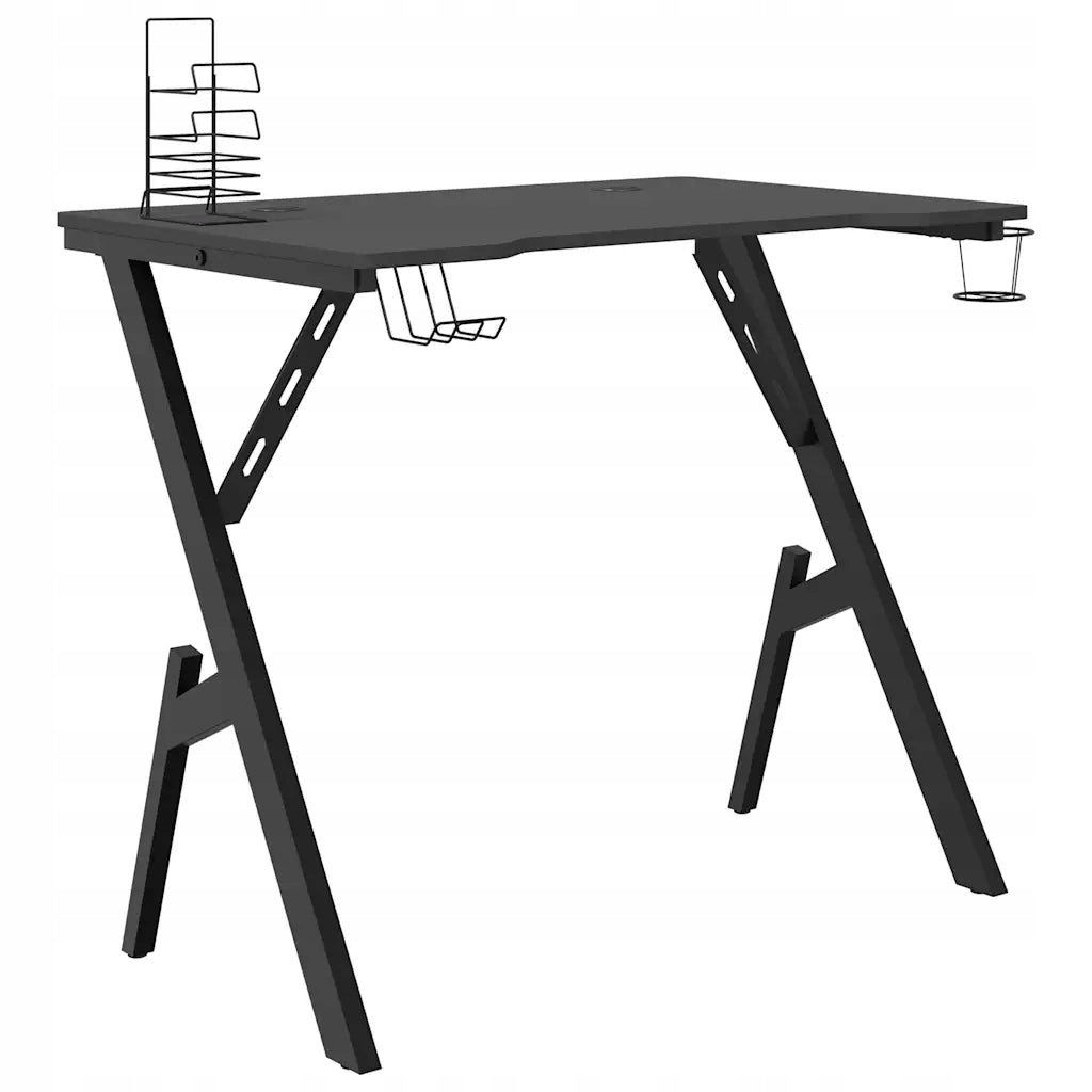 Gaming desk with Y-shaped legs, black, 90x60x75 cm