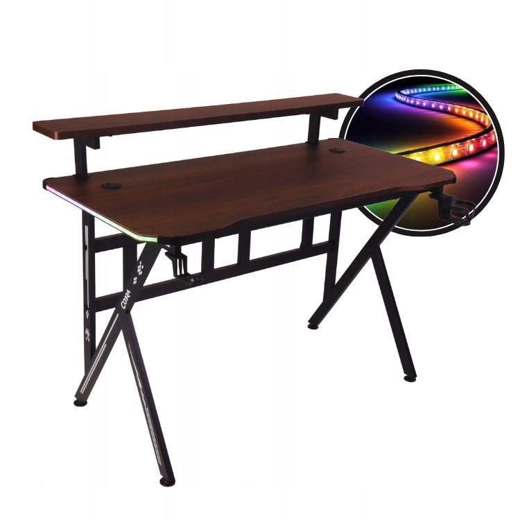 Gaming desk with shelf Cobra CRF4012RGB brown, RGB LED