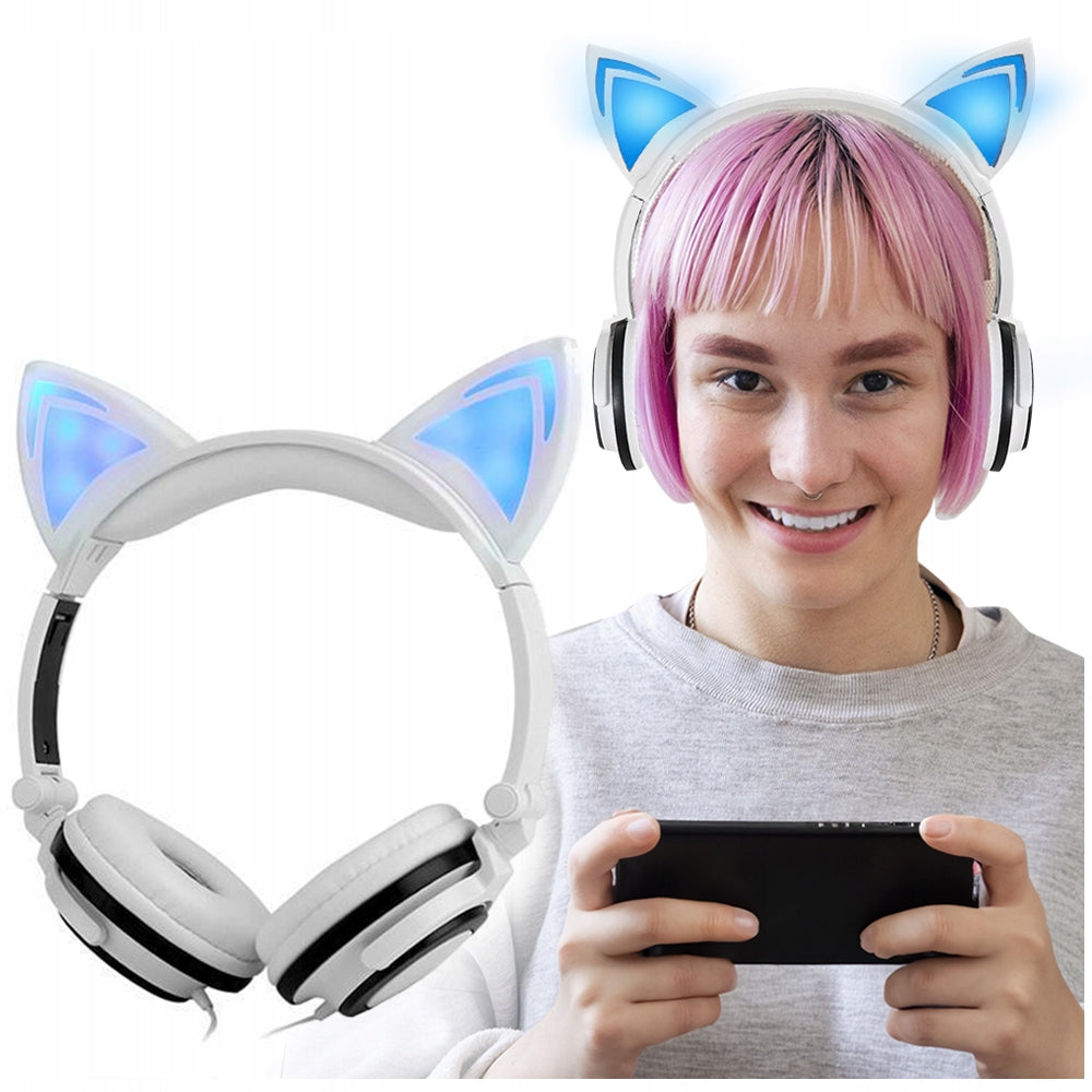 Gaming headphones CAT Ears LED ILLUMINATED FLASHING FOLDABLE