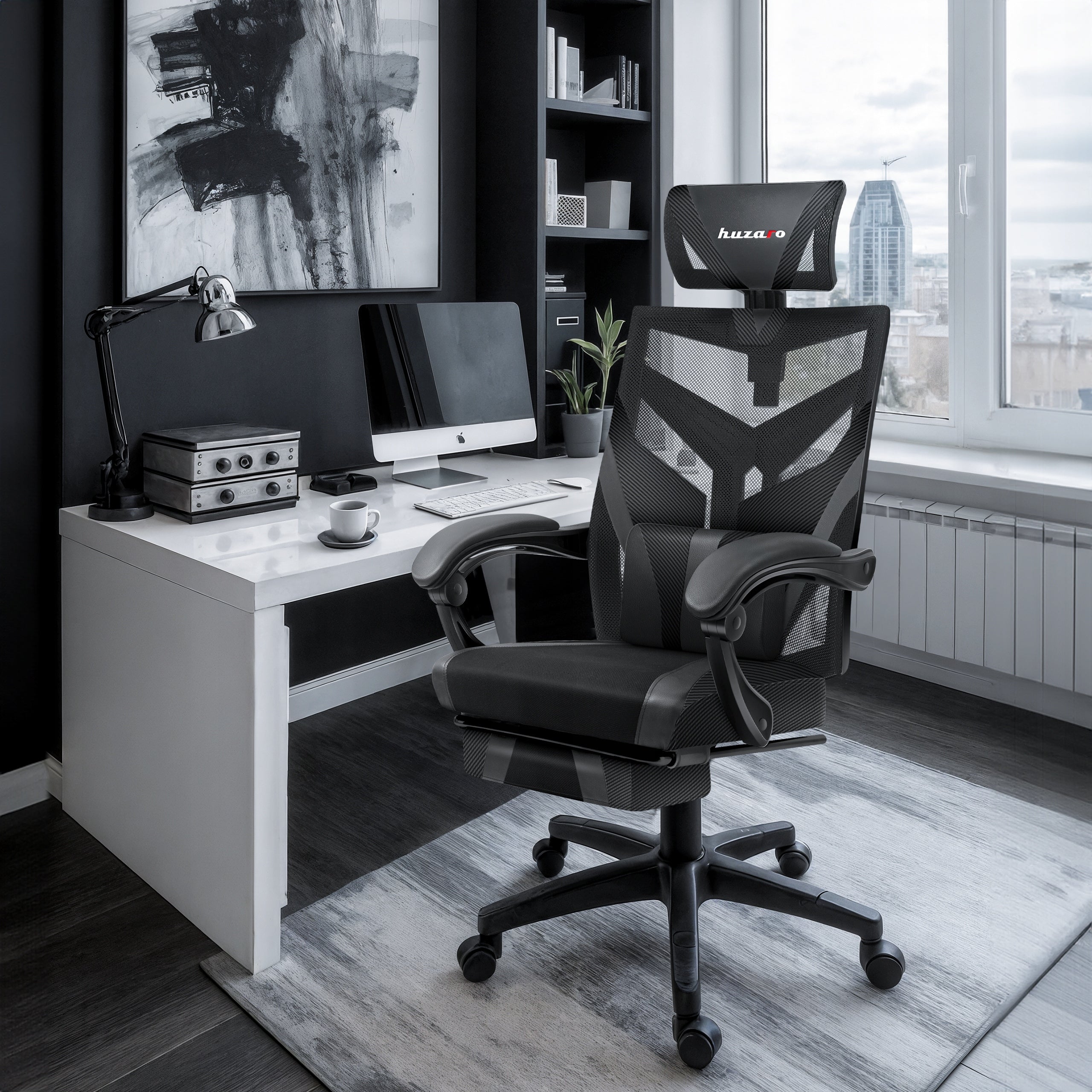 Gaming office chair HUZARO black swivel ergonomic with footrest Packaging status original