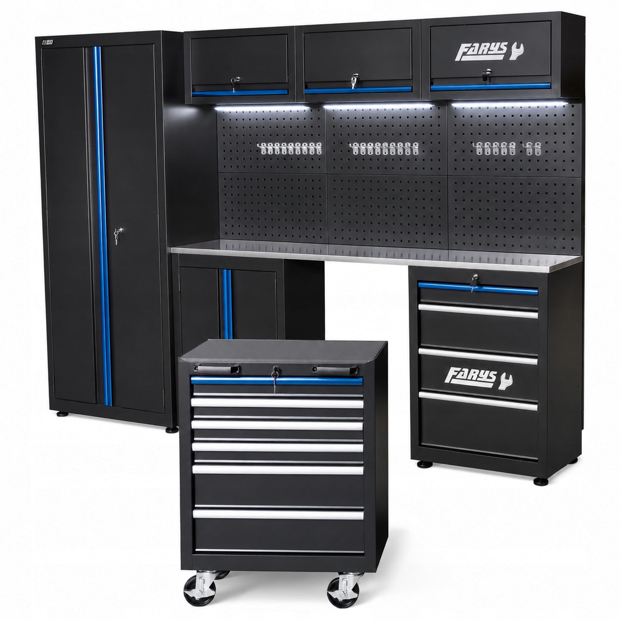 Garage Furniture Workshop Rack For Garage Metal FR4213M LED Hooks Additional features wheel lock brake