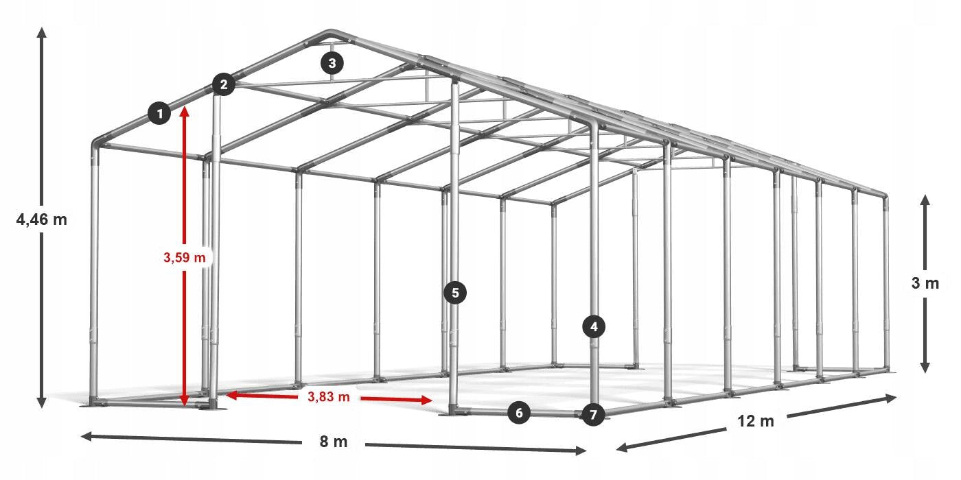 Garage Tent 8x12m [3m] Steel DAS 580 W Length 12 m