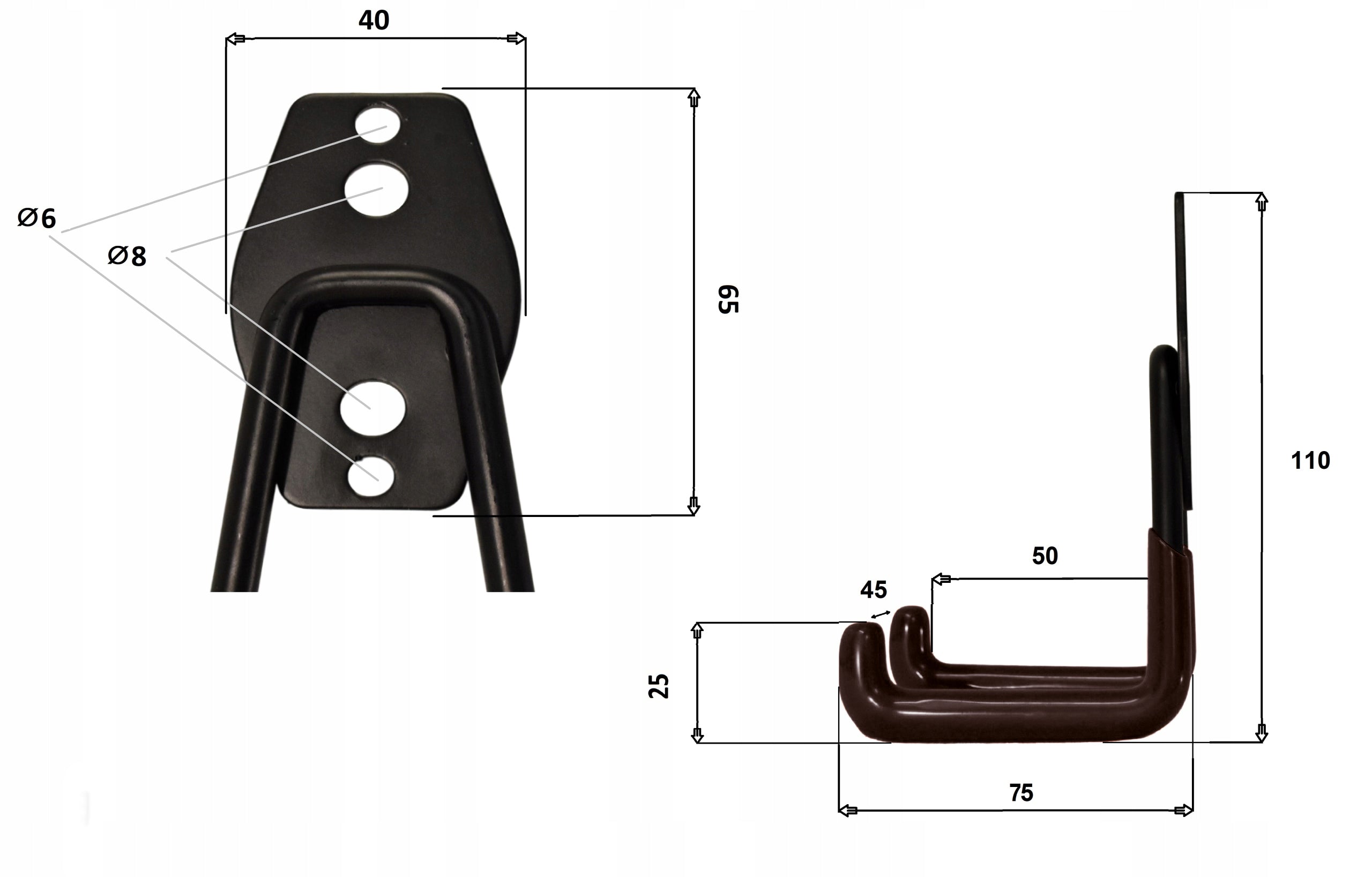 Garage hanger double hook for tools, ladder, shovel BLACK Avanti Packaging status original