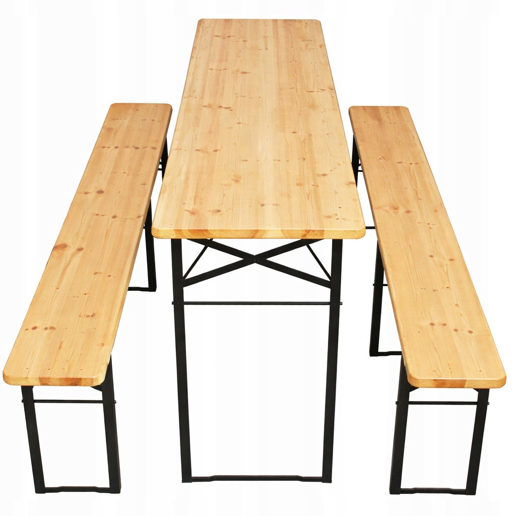 Garden Beer Feast Set 180 cm Table 2 Benches Folding Wood Beige Manufacturer Casaria