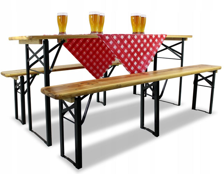 Garden Beer Feast Set 180 cm Table 2 Benches Folding Wood Beige Packaging status original